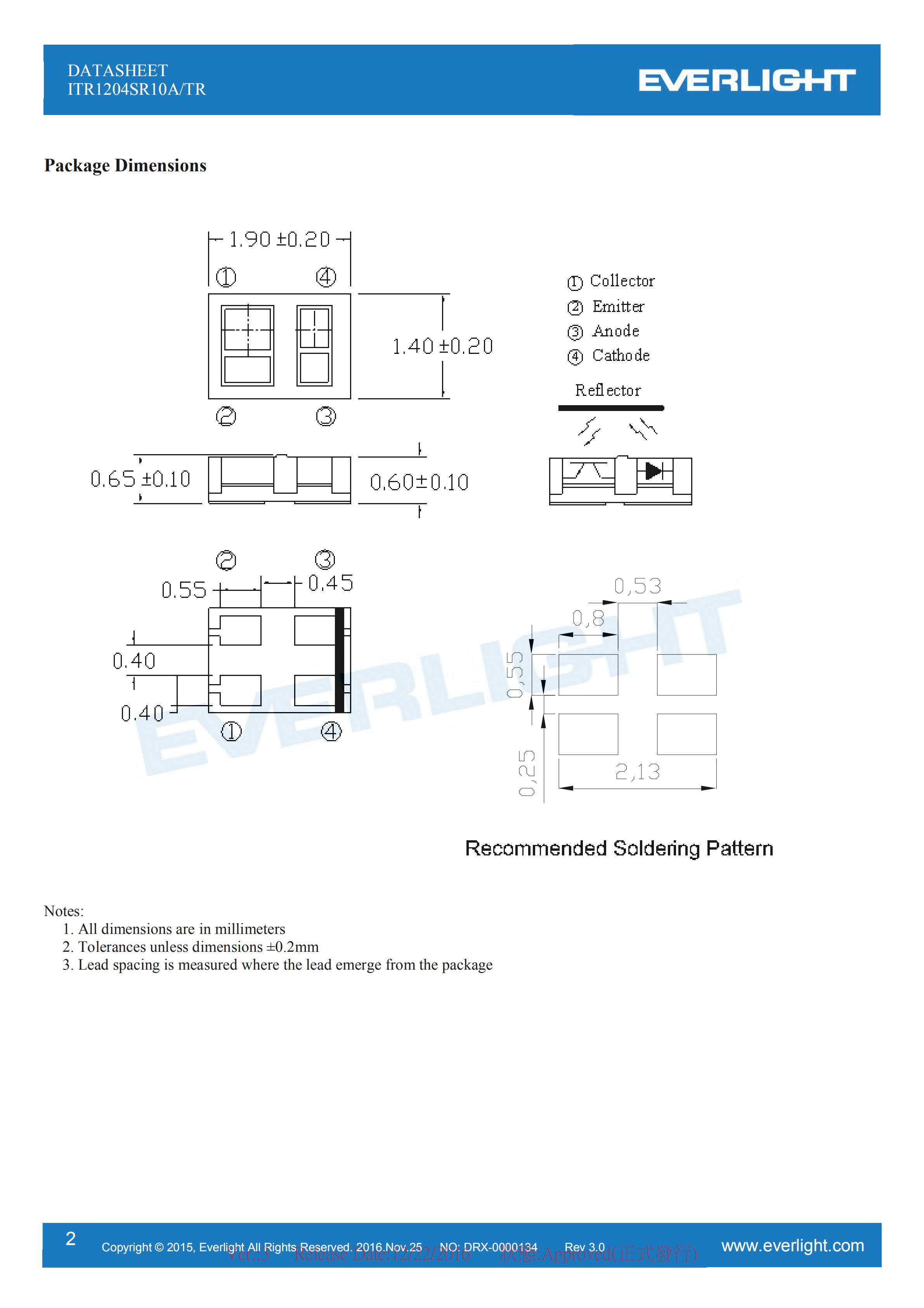 EVERLIGHT Optical Switch ITR1204SR10A/TR Opto Interrupter Datasheet