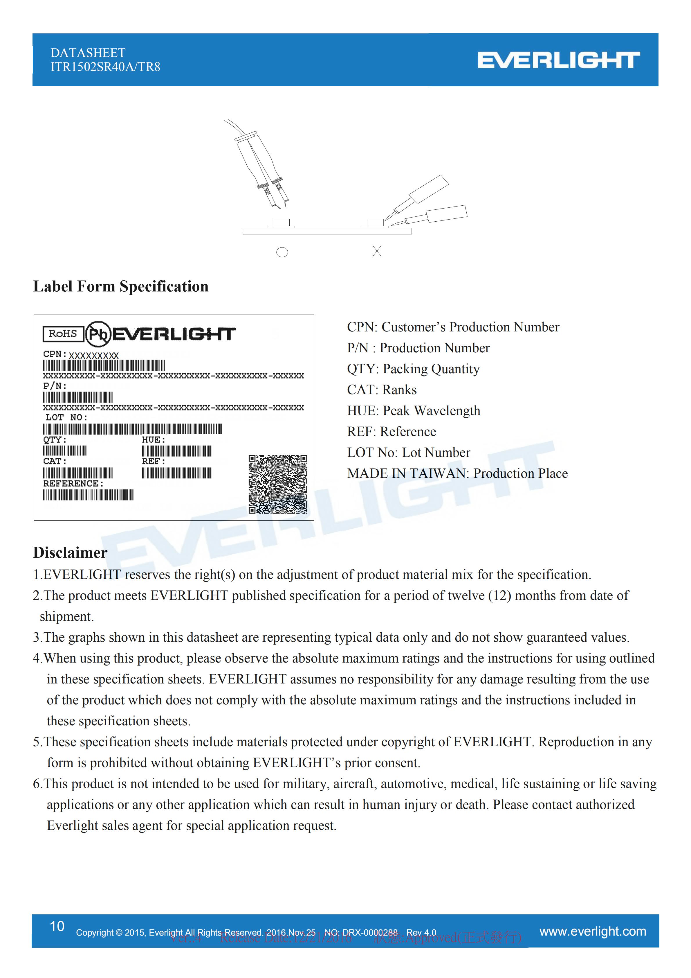 EVERLIGHT ITR1502SR40A/TR8 Datasheet