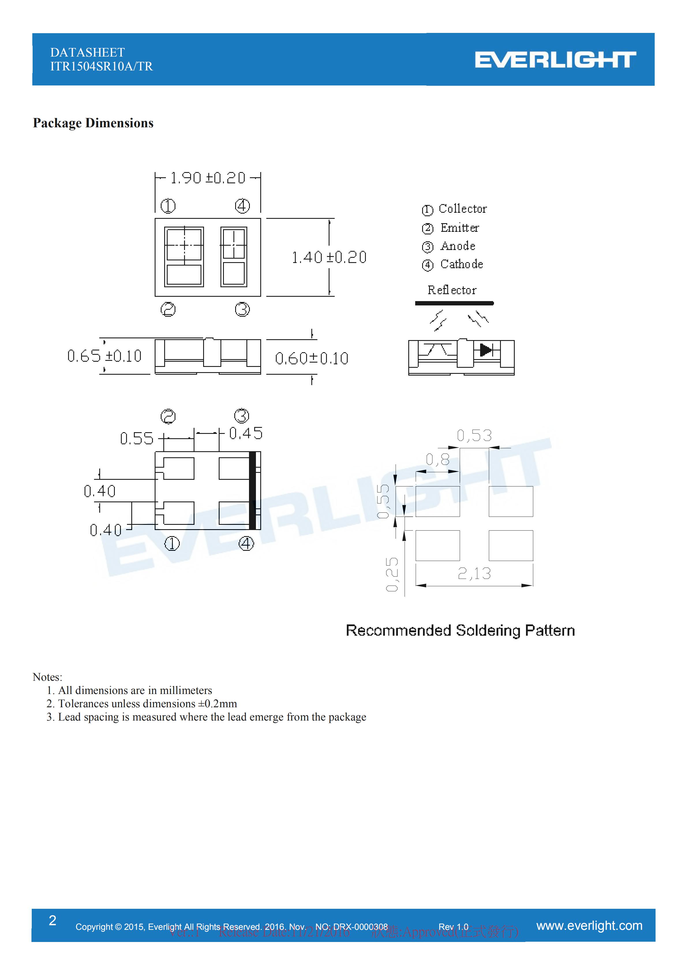 EVERLIGHT Optical Switch ITR1504SR10A/TR Opto Interrupter Datasheet