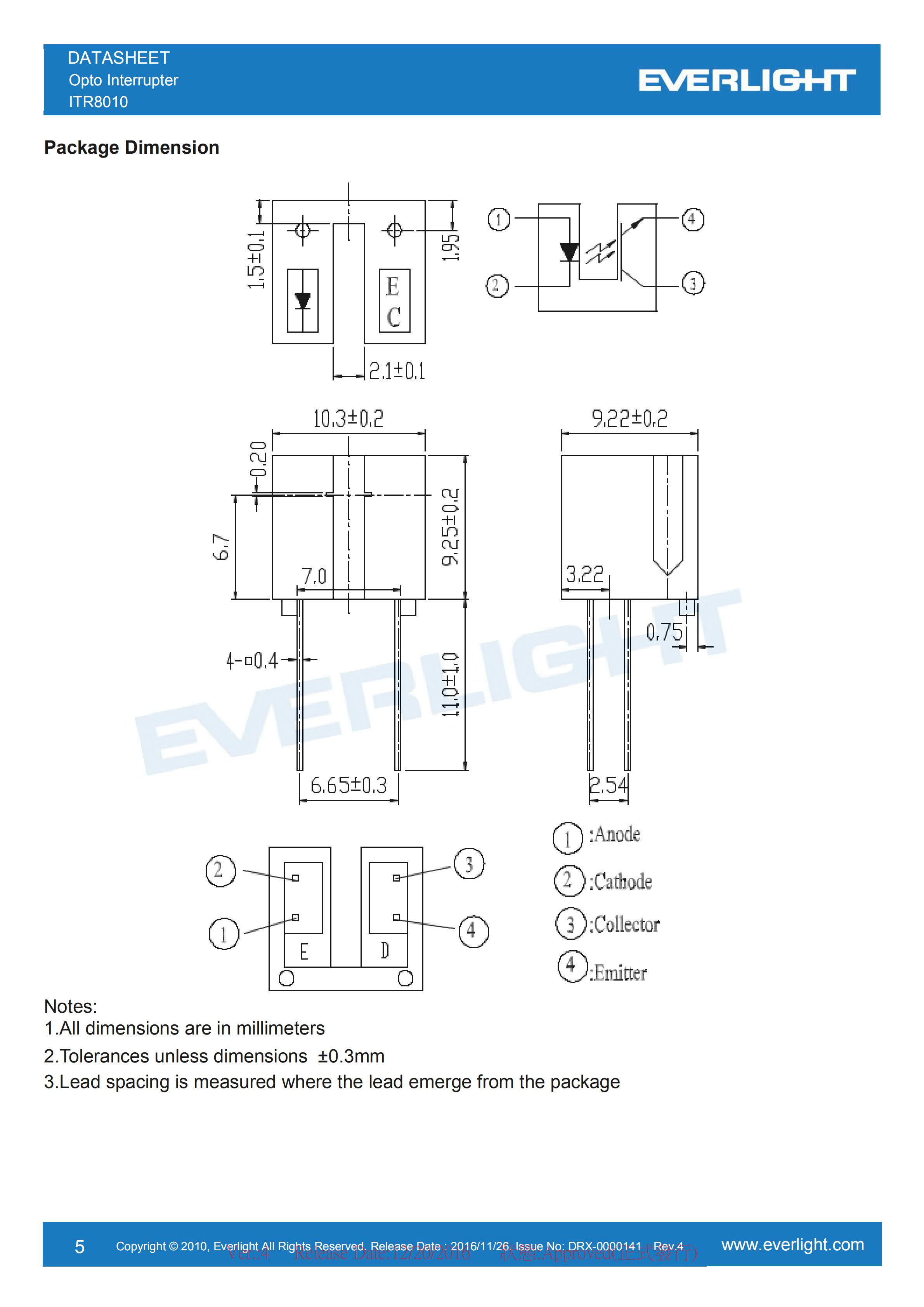 EVERLIGHT Optical Switch ITR8010 Datasheet