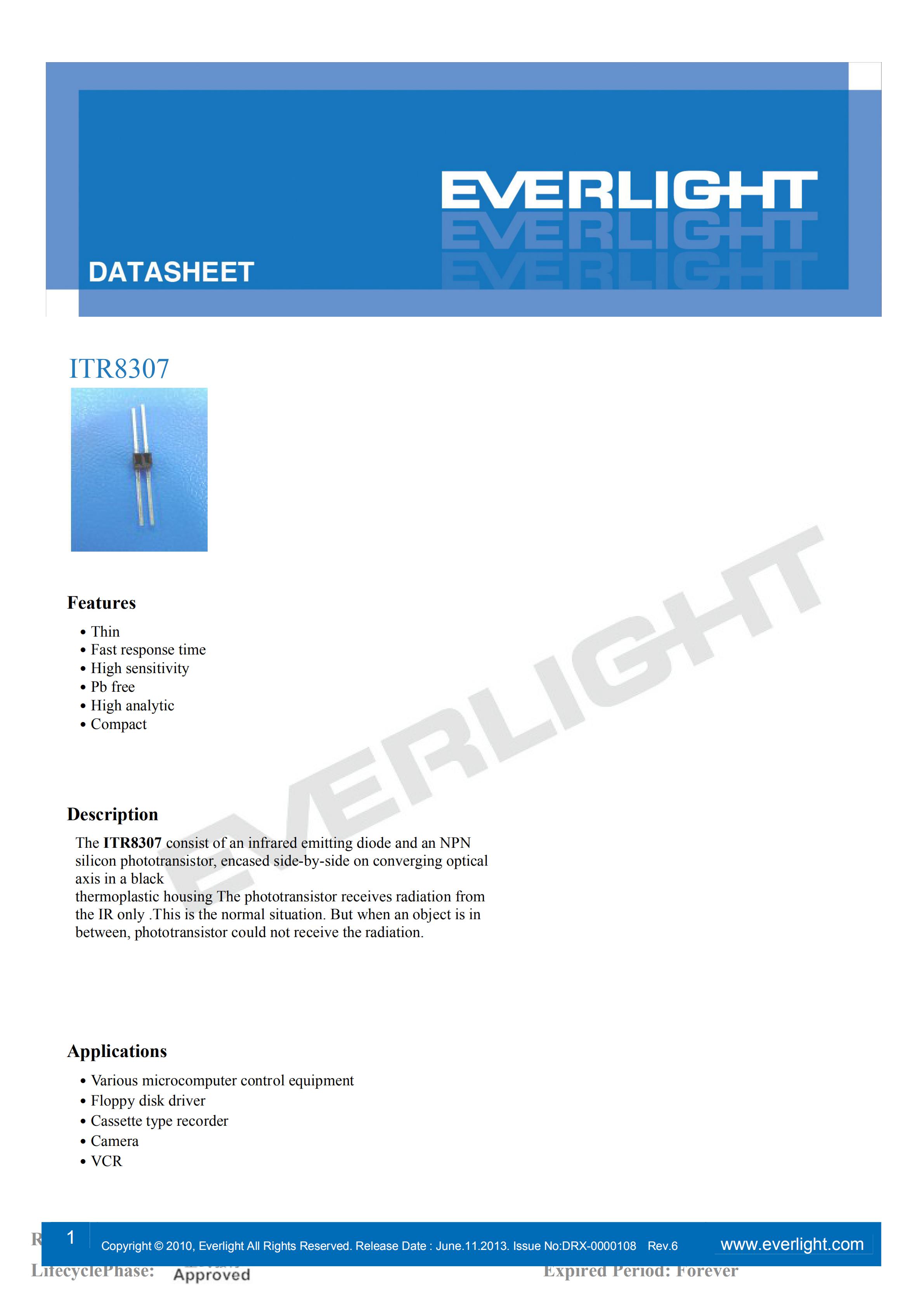 EVERLIGHT Optical Switch ITR8307 Opto Interrupter Datasheet