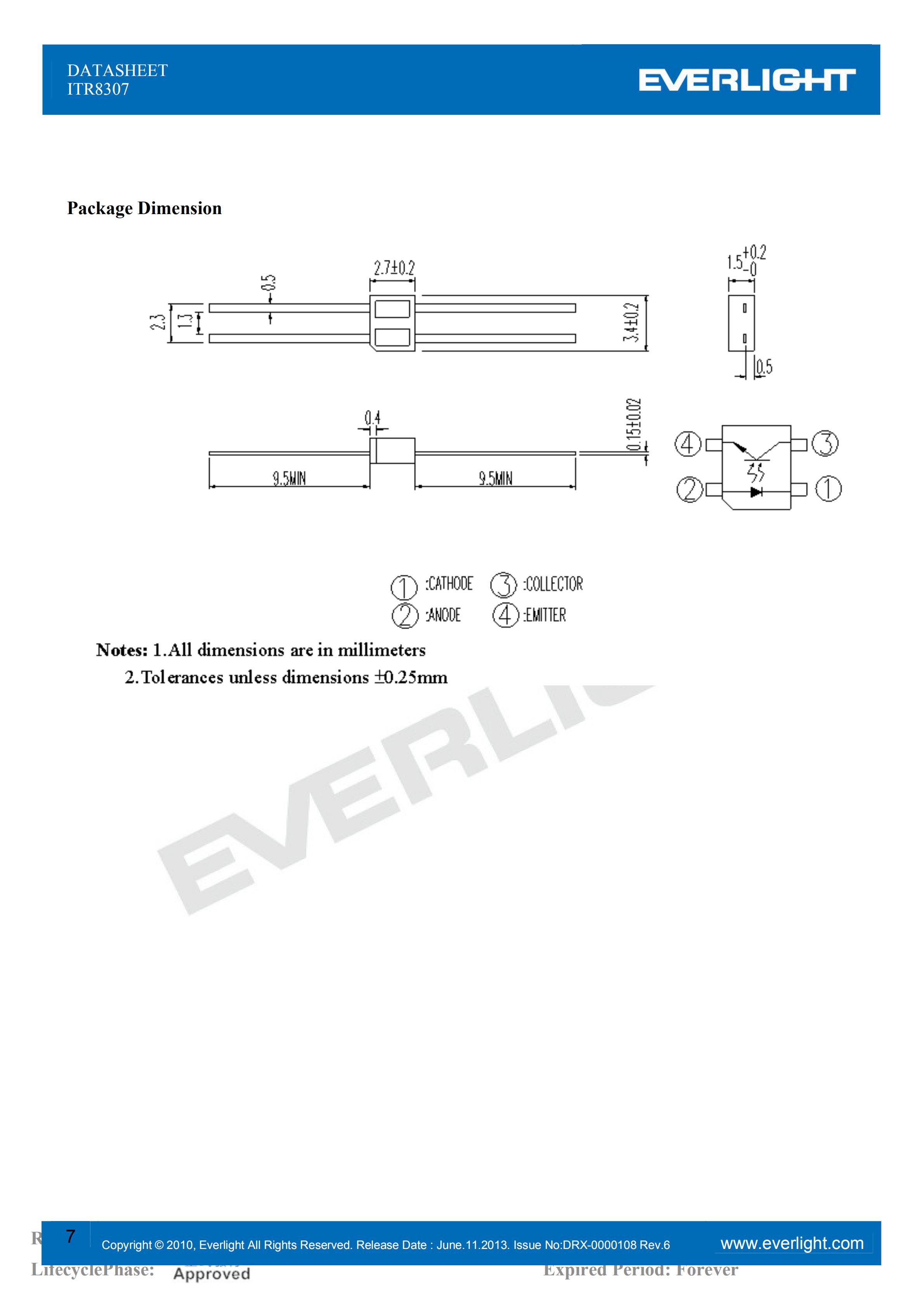 EVERLIGHT Optical Switch ITR8307 Opto Interrupter Datasheet