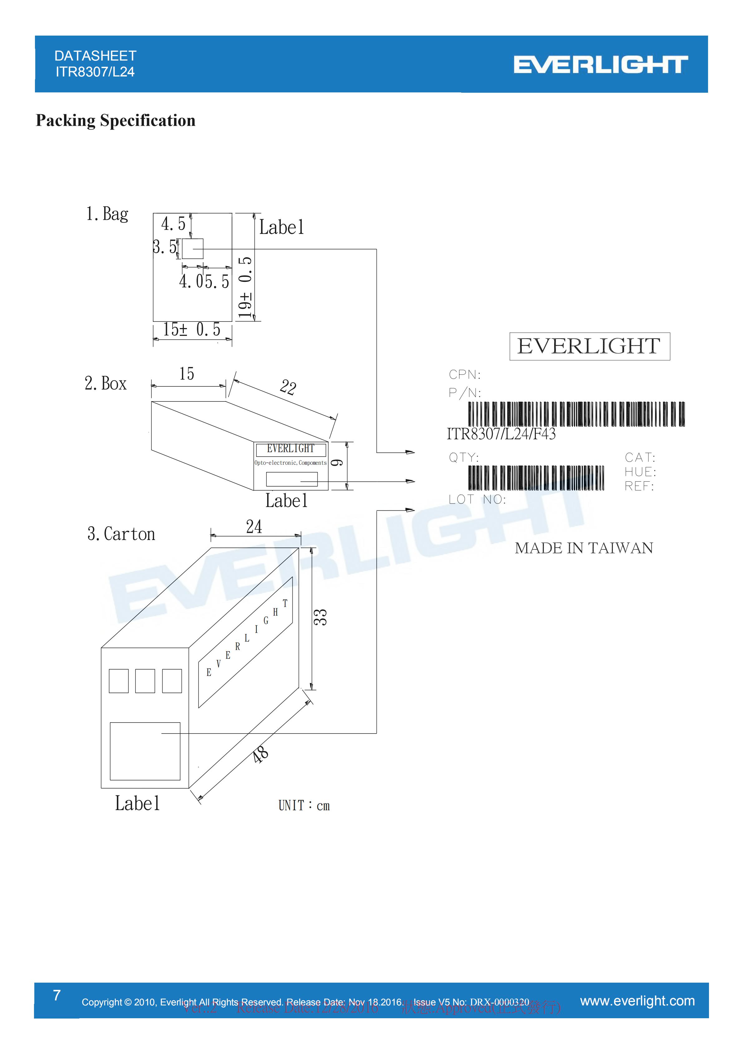 EVERLIGHT Optical Switch ITR8307-L24 Opto Interrupter Datasheet