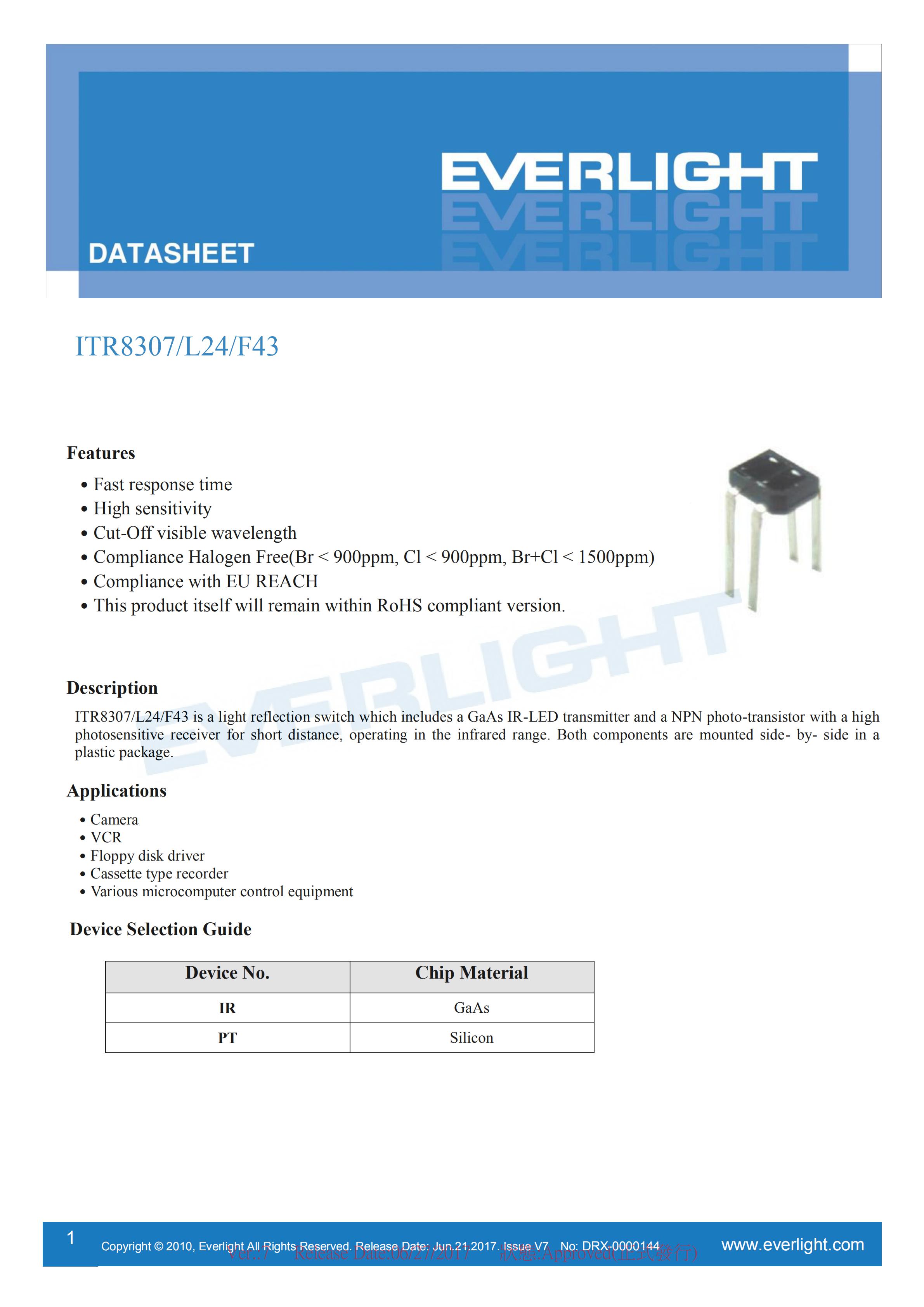 EVERLIGHT Optical Switch ITR8307/L24/F43 Optical Sensor Datasheet