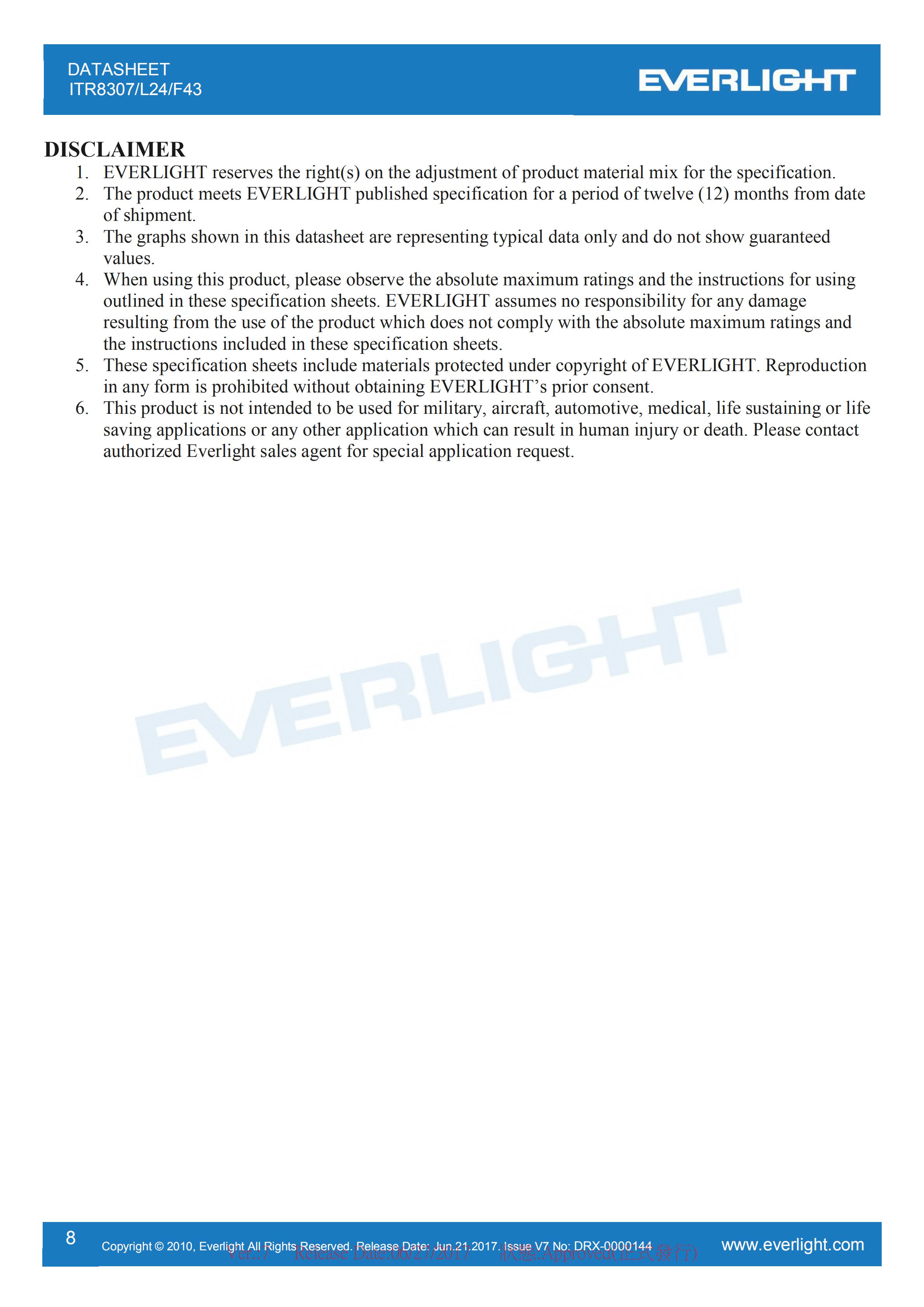 EVERLIGHT Optical Switch ITR8307/L24/F43 Optical Sensor Datasheet