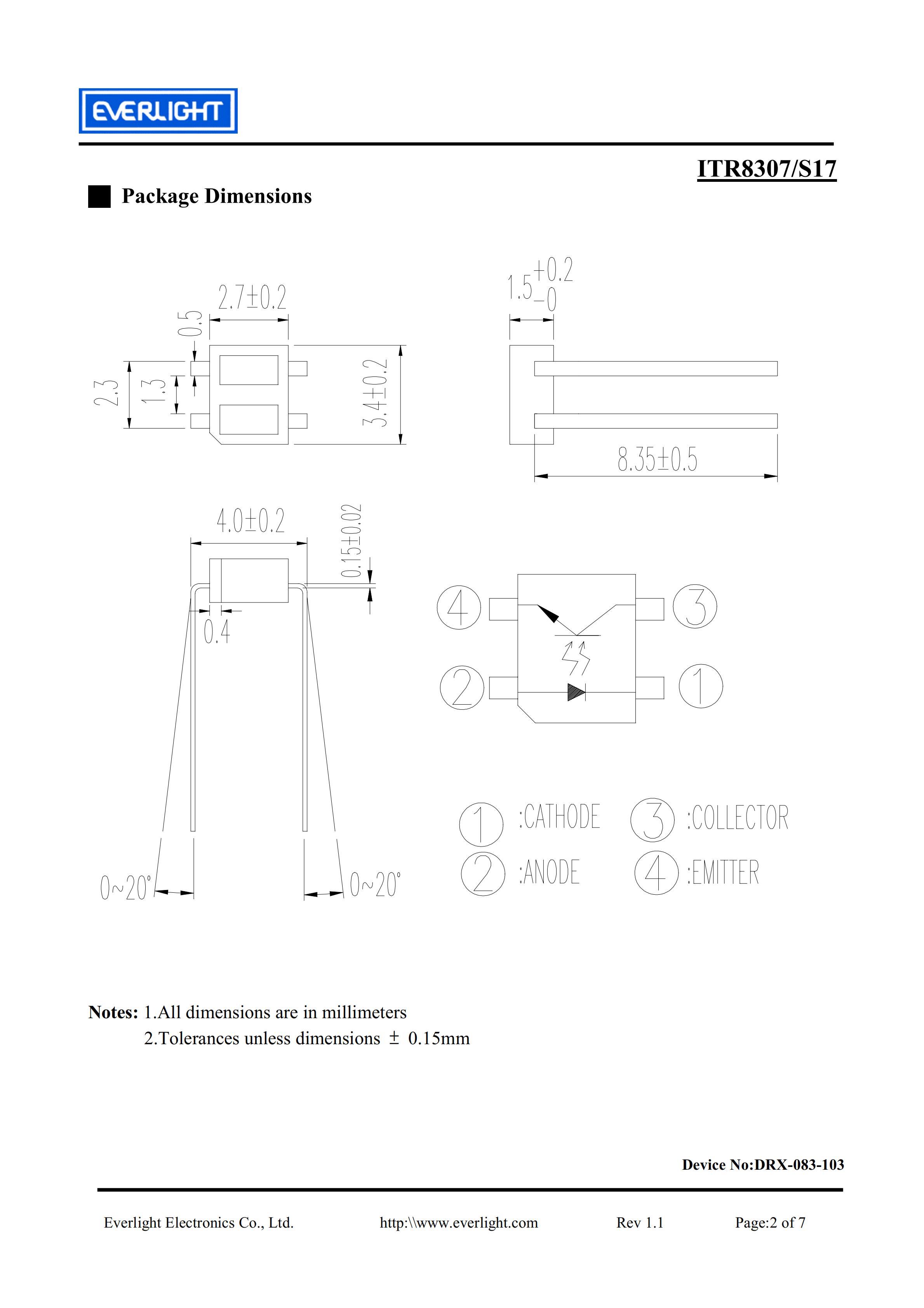 EVERLIGHT Optical Switch ITR8307-S17 Optical Sensor Datasheet