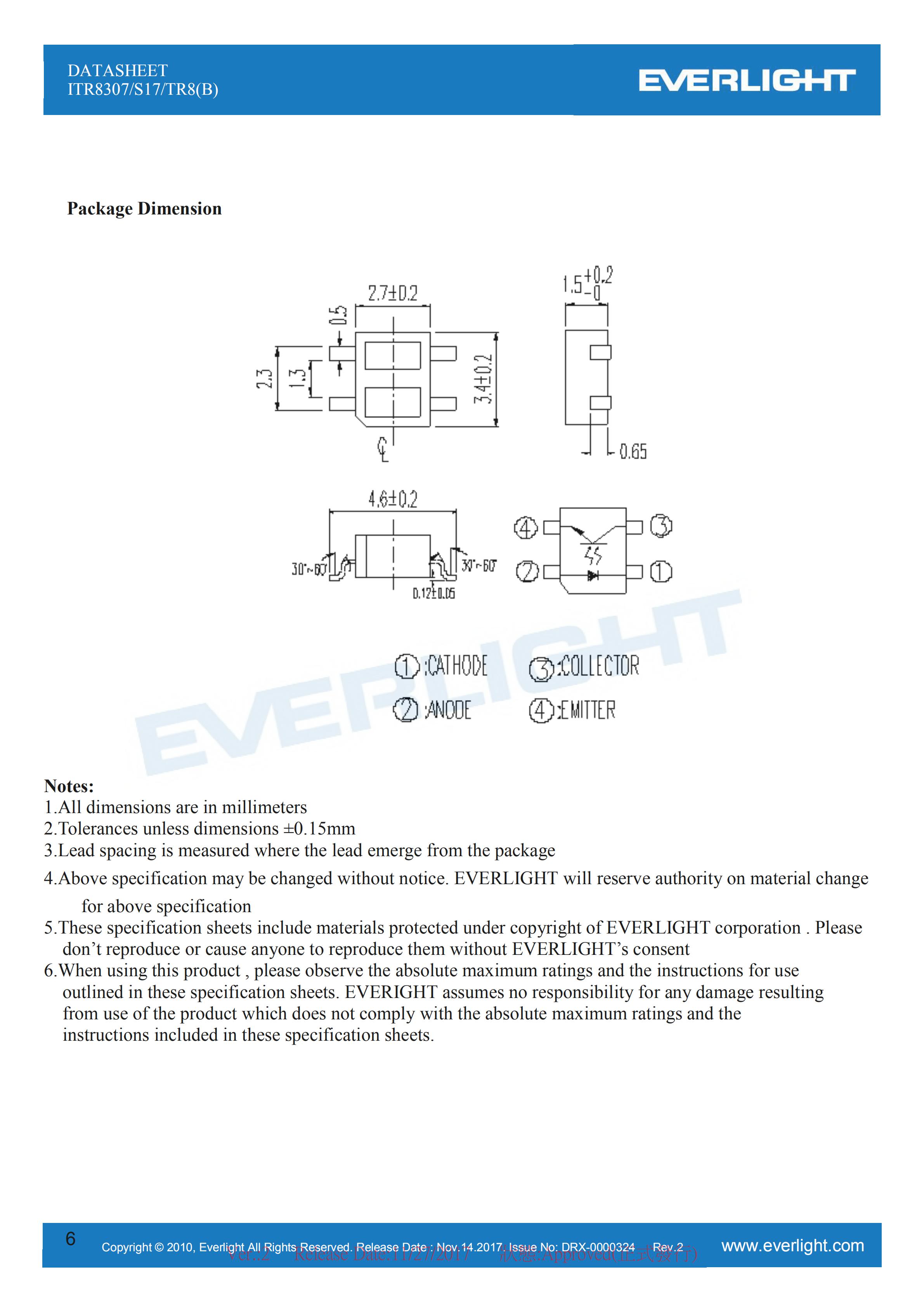 EVERLIGHT Optical Switch ITR8307-S17-TR8(B) Opto Interrupter Datasheet