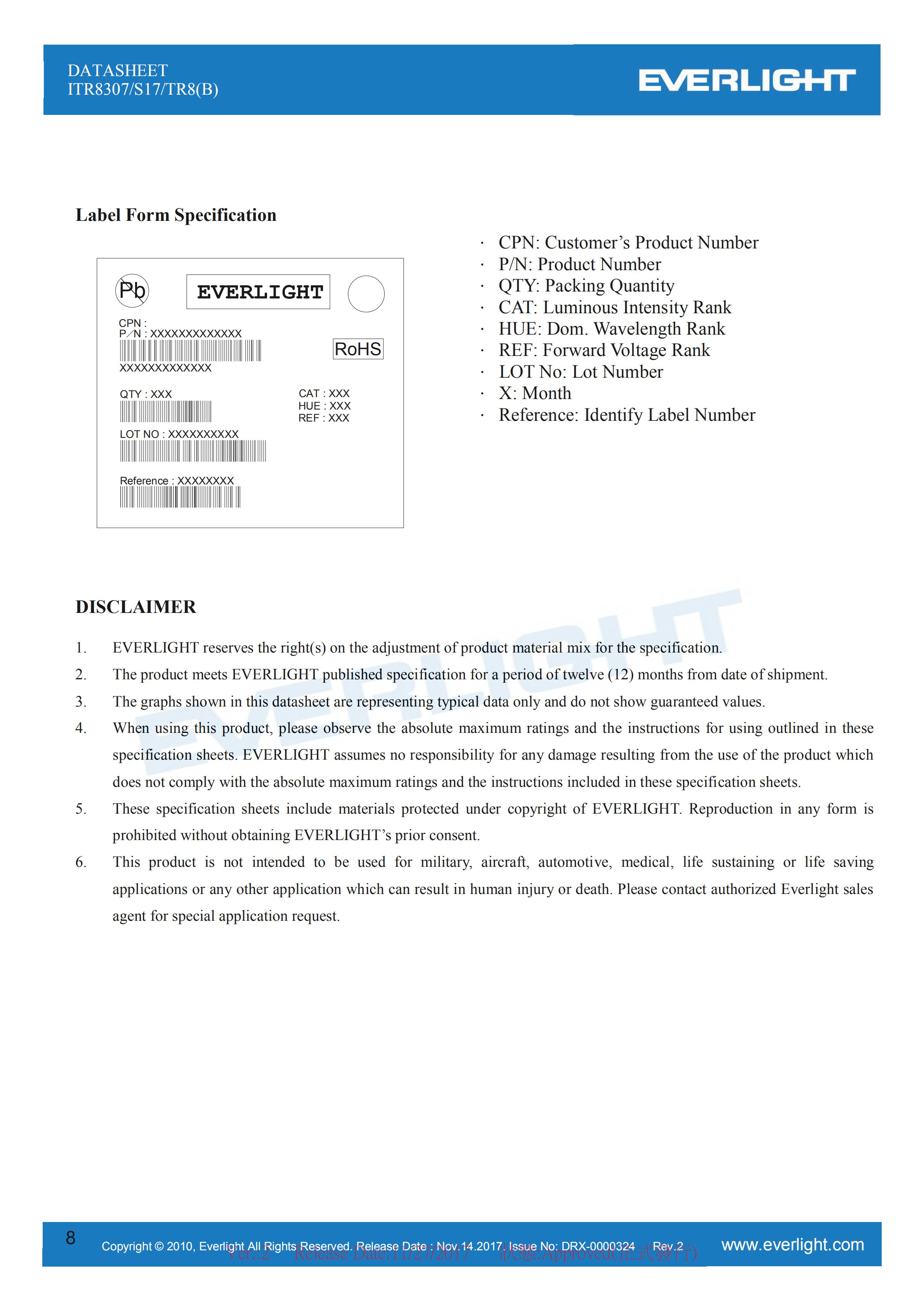 EVERLIGHT Optical Switch ITR8307-S17-TR8(B) Opto Interrupter Datasheet