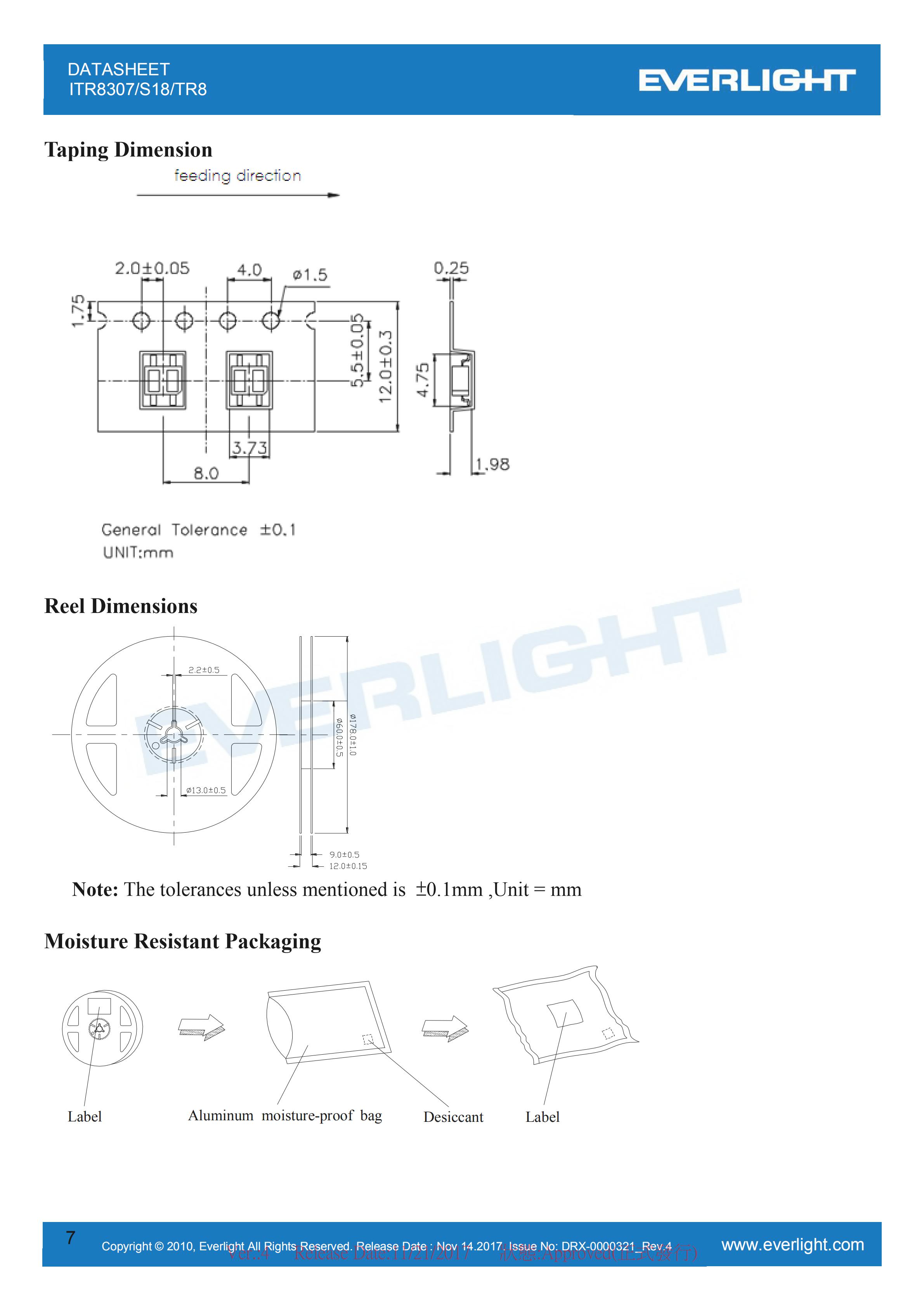 EVERLIGHT Optical Switch ITR8307-S18/TR8 Opto Interrupter Datasheet