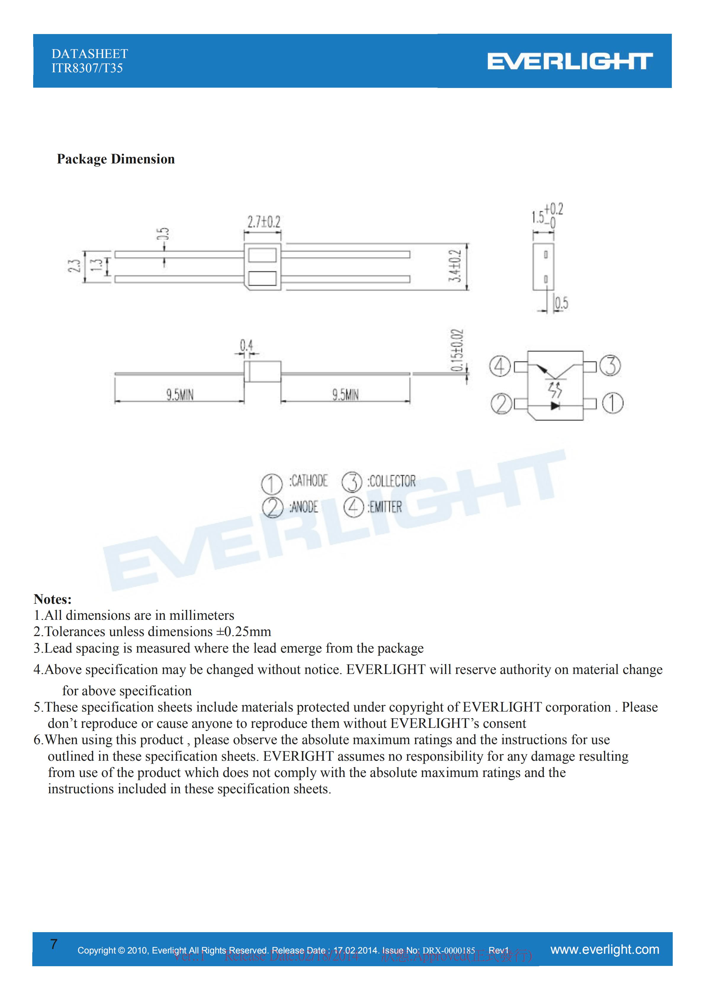 EVERLIGHT Optical Switch ITR8307-T35 Opto Interrupter Datasheet