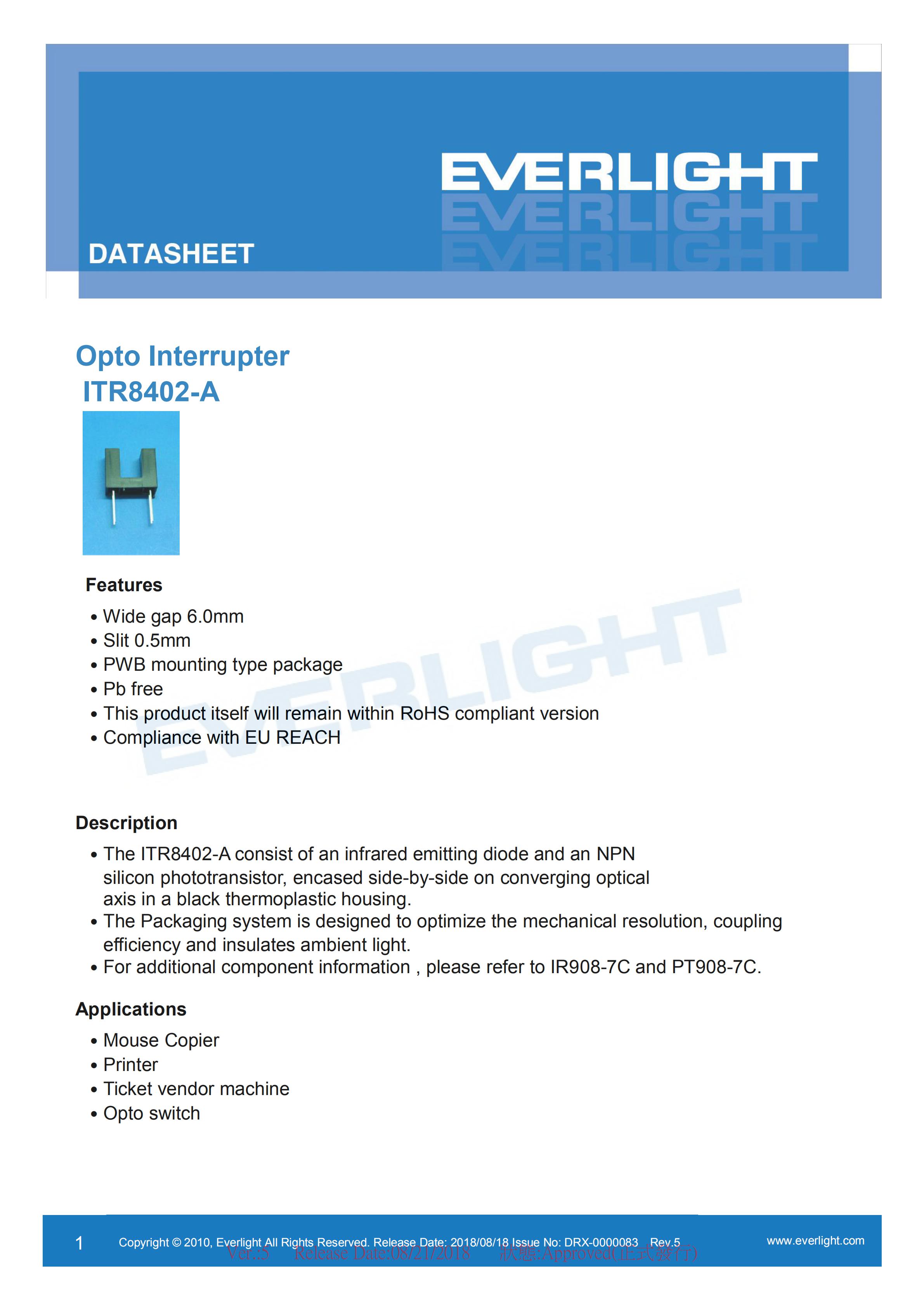 EVERLIGHT Optical Switch ITR8402-A Opto Interrupter