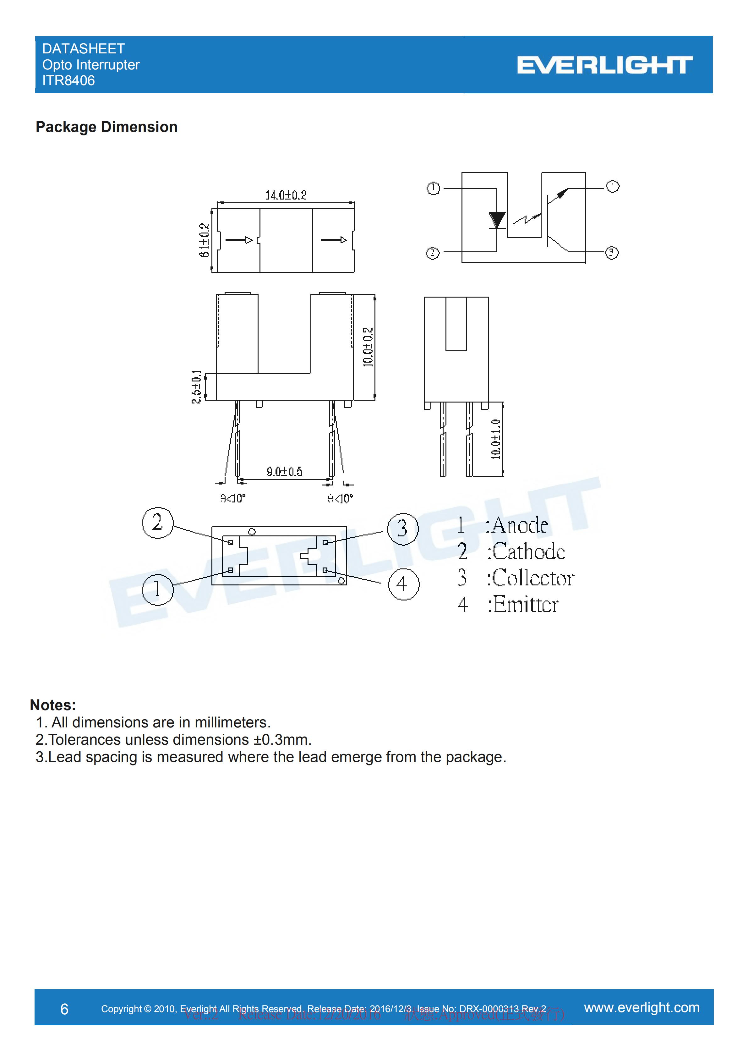 EVERLIGHT Optical Switch ITR8406 Opto Interrupter Datasheet