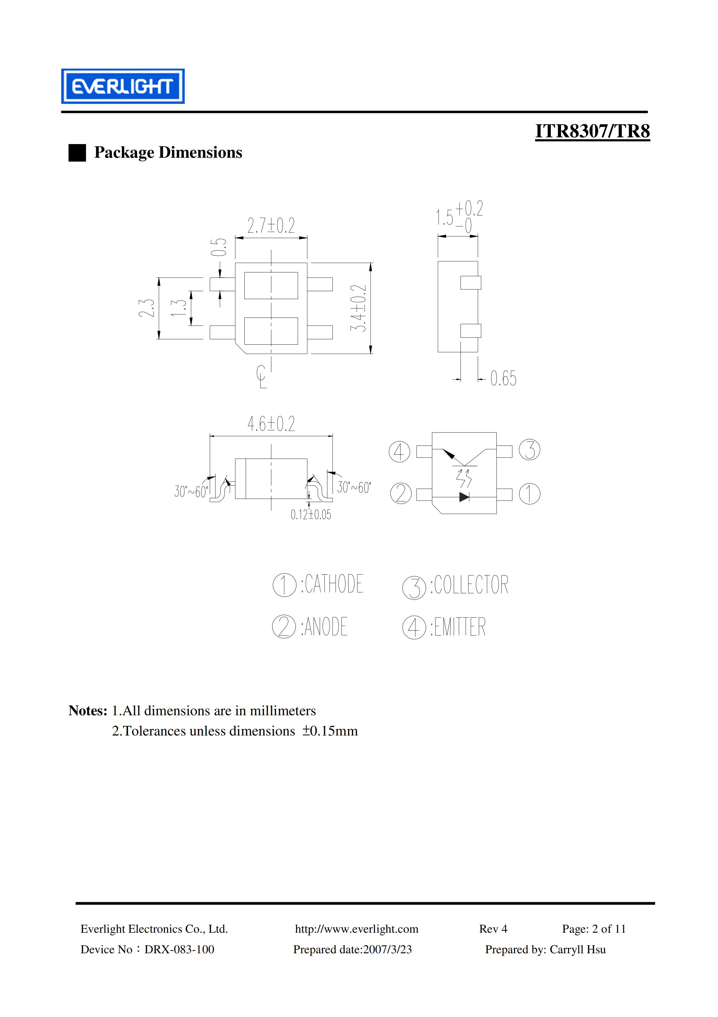 EVERLIGHT Optical Switch ITR8307-TR8 Opto Interrupter Datasheet