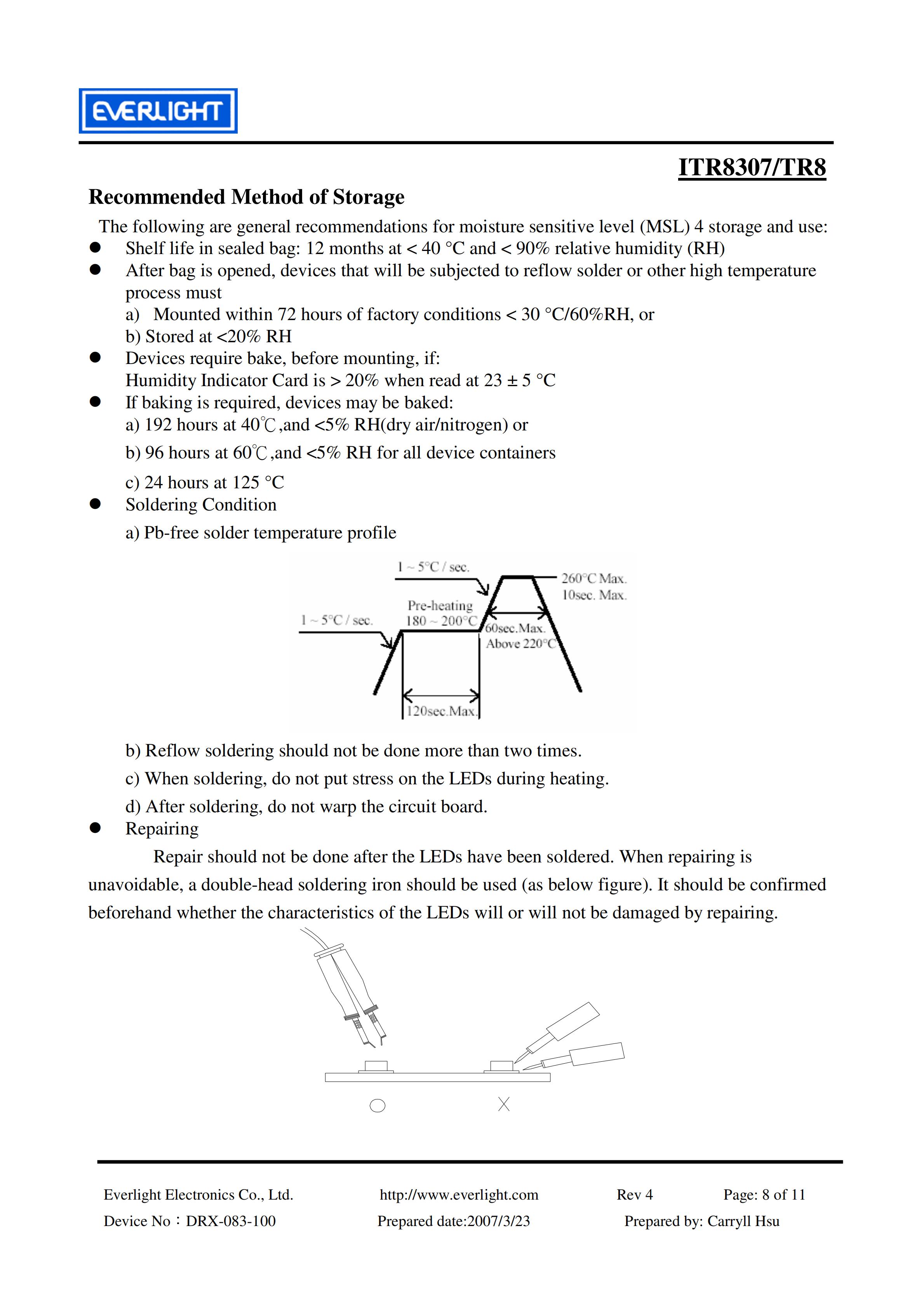 EVERLIGHT Optical Switch ITR8307-TR8 Opto Interrupter Datasheet