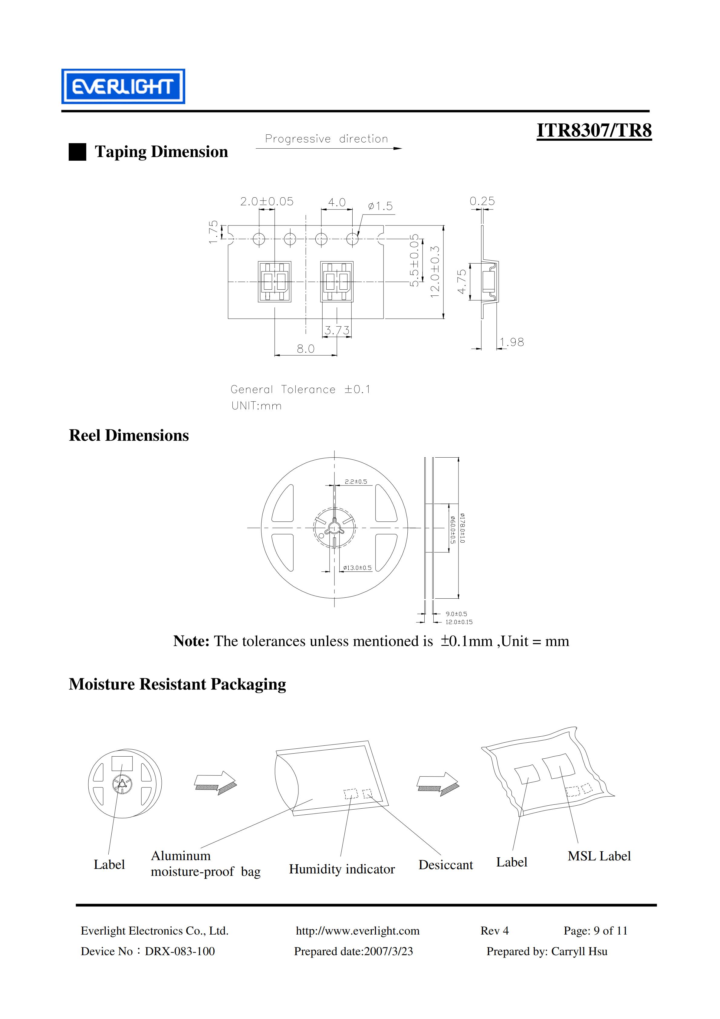 EVERLIGHT Optical Switch ITR8307-TR8 Opto Interrupter Datasheet