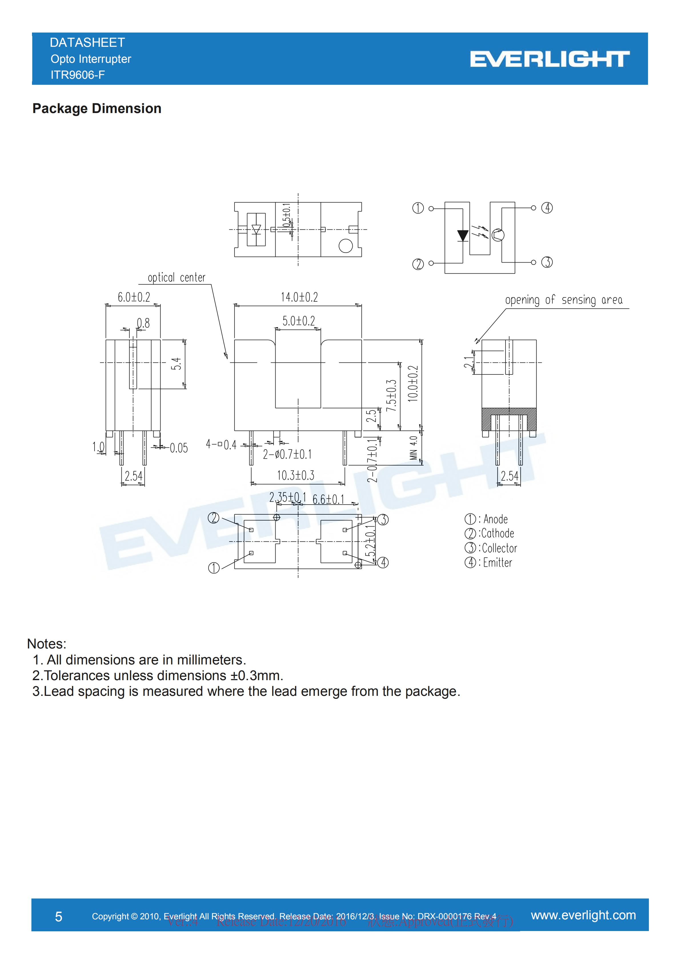 EVERLIGHT Optical Switch ITR9606-F Opto Interrupter Datasheet