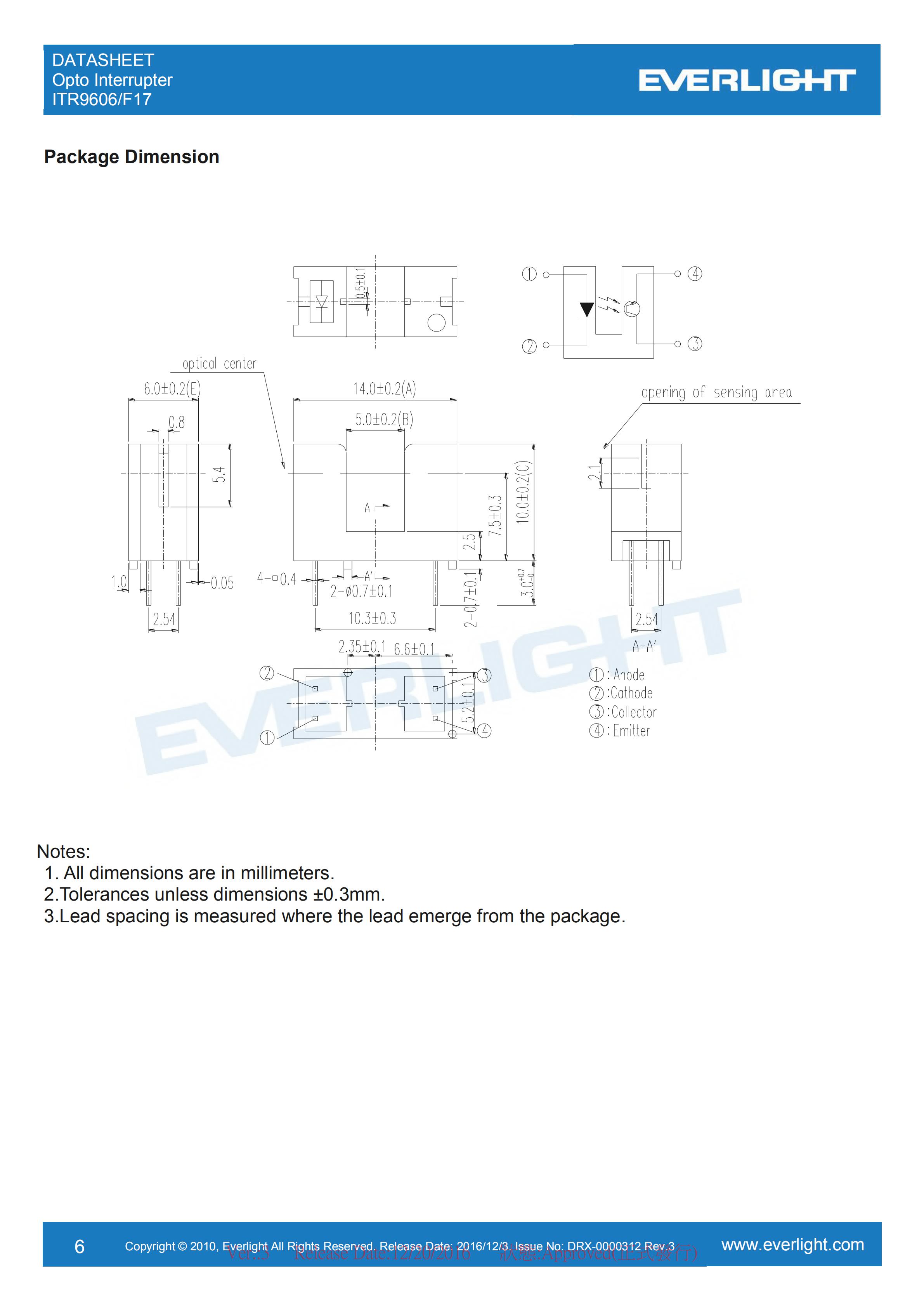 EVERLIGHT Optical Switch ITR9606-F17 Opto Interrupter Datasheet