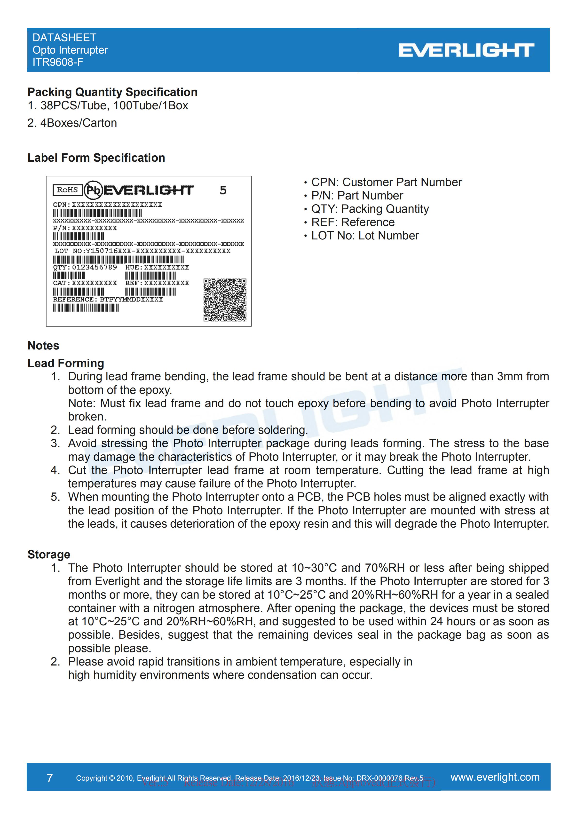 EVERLIGHT Optical Switch ITR9608-F Opto Interrupter Datasheet