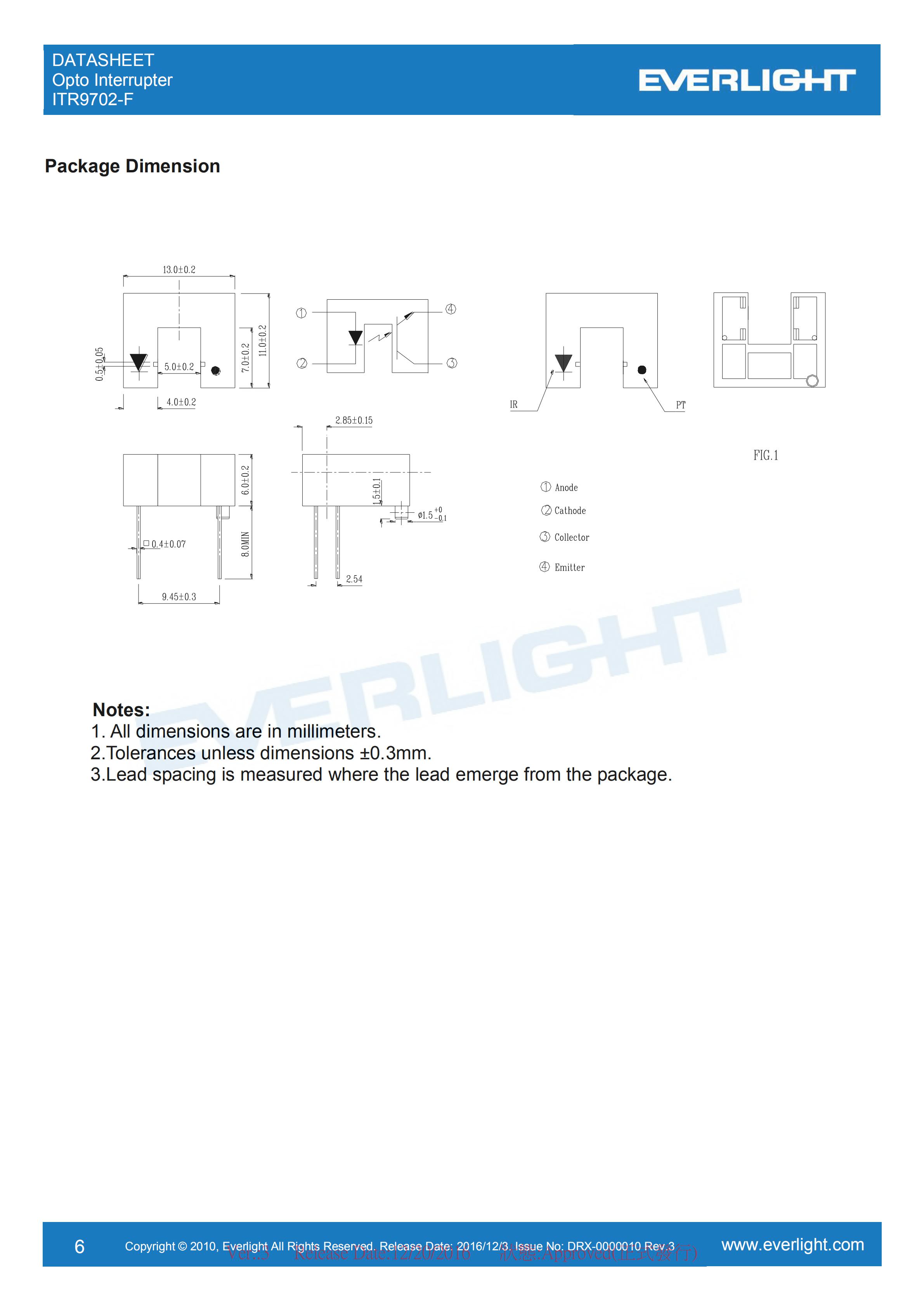 EVERLIGHT Optical Switch ITR9702-F Opto Interrupter Datasheet