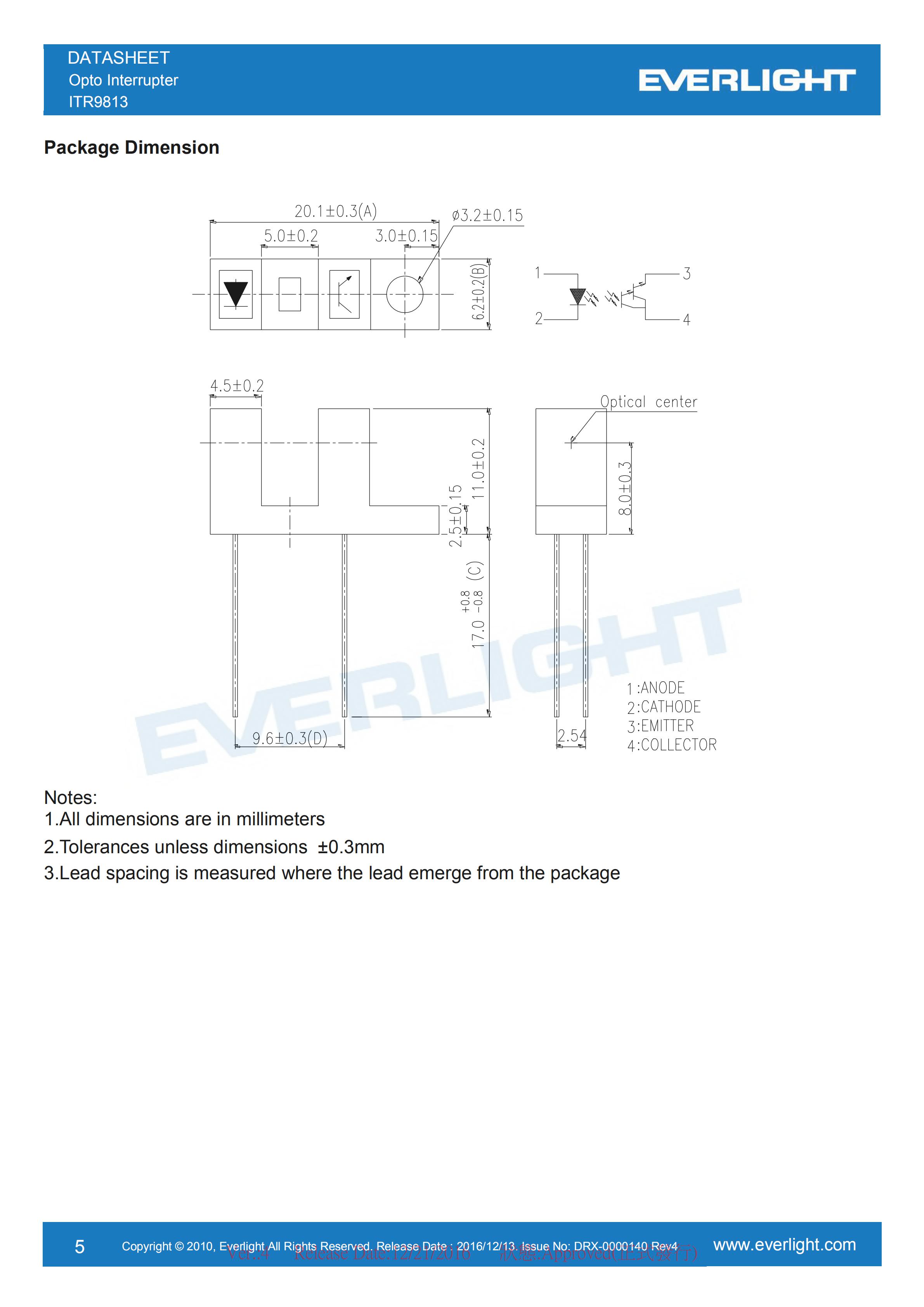 EVERLIGHT Optical Switch ITR9813 Opto Interrupter Datasheet