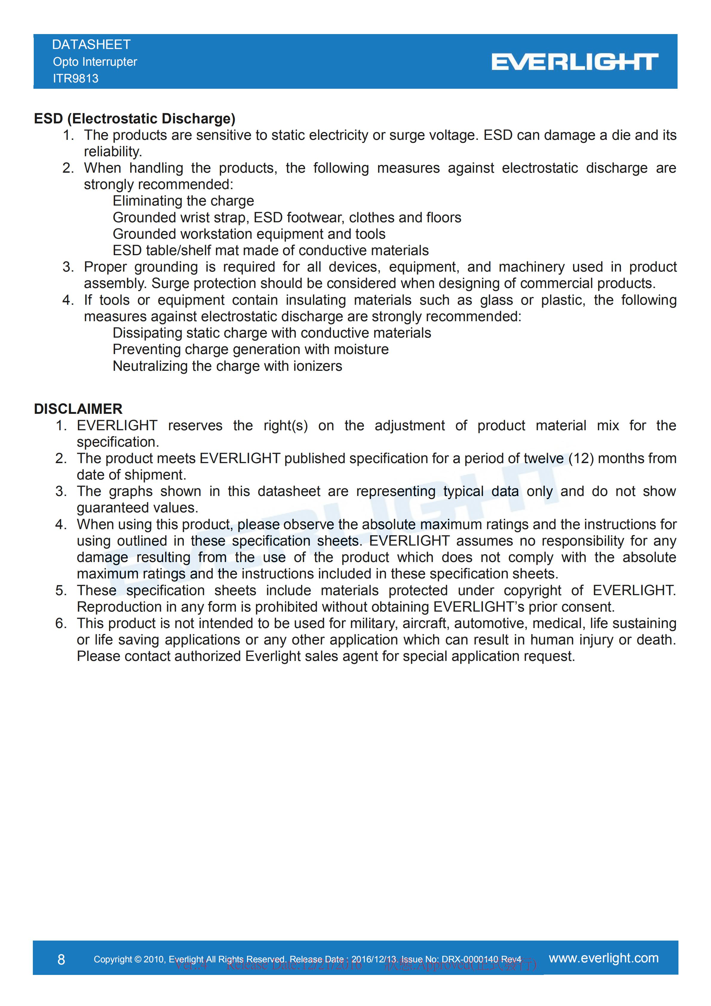 EVERLIGHT Optical Switch ITR9813 Opto Interrupter Datasheet