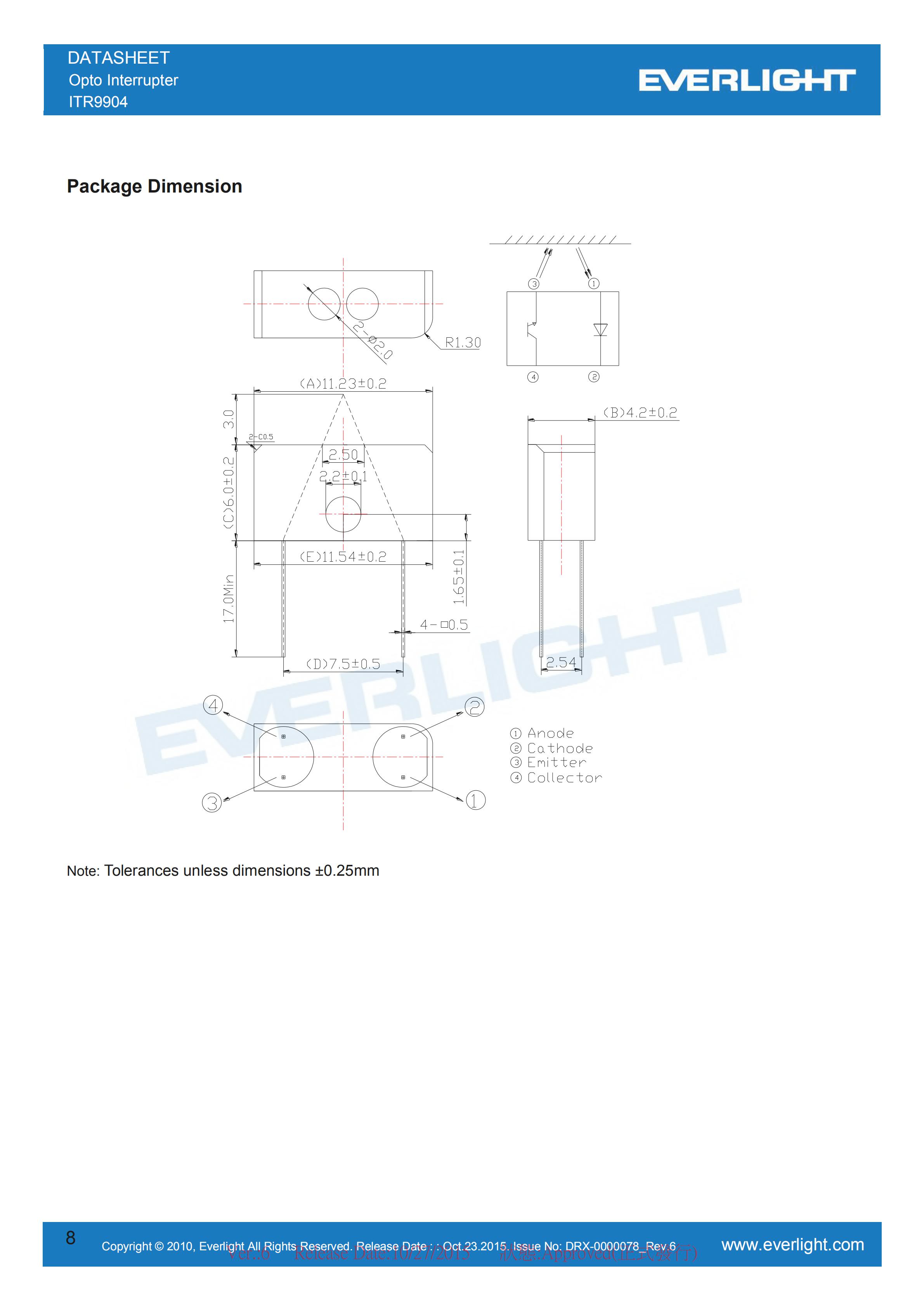 EVERLIGHT Optical Switch ITR9904 Opto Interrupter Datasheet