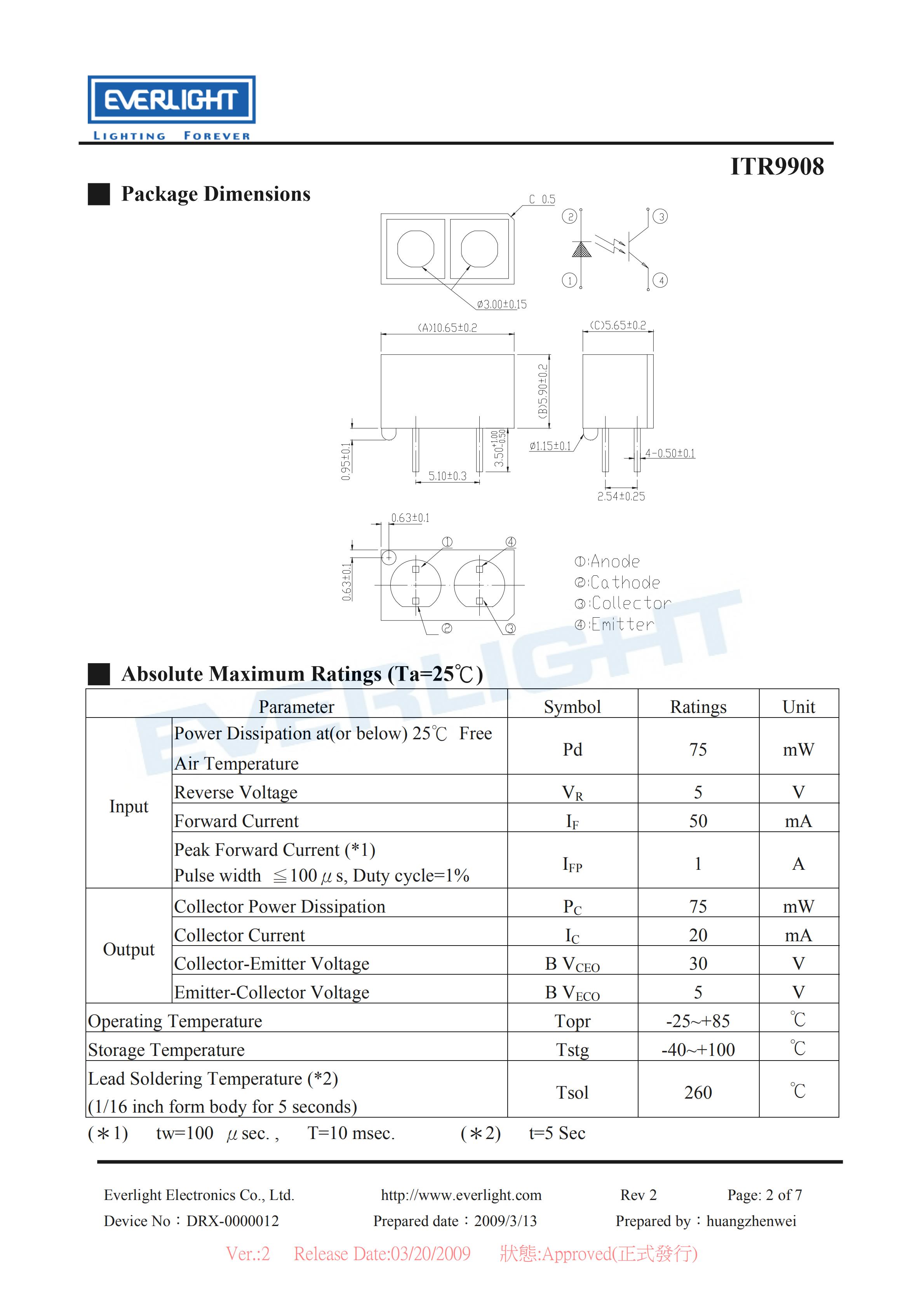 EVERLIGHT Optical Switch ITR9908 Opto Interrupter