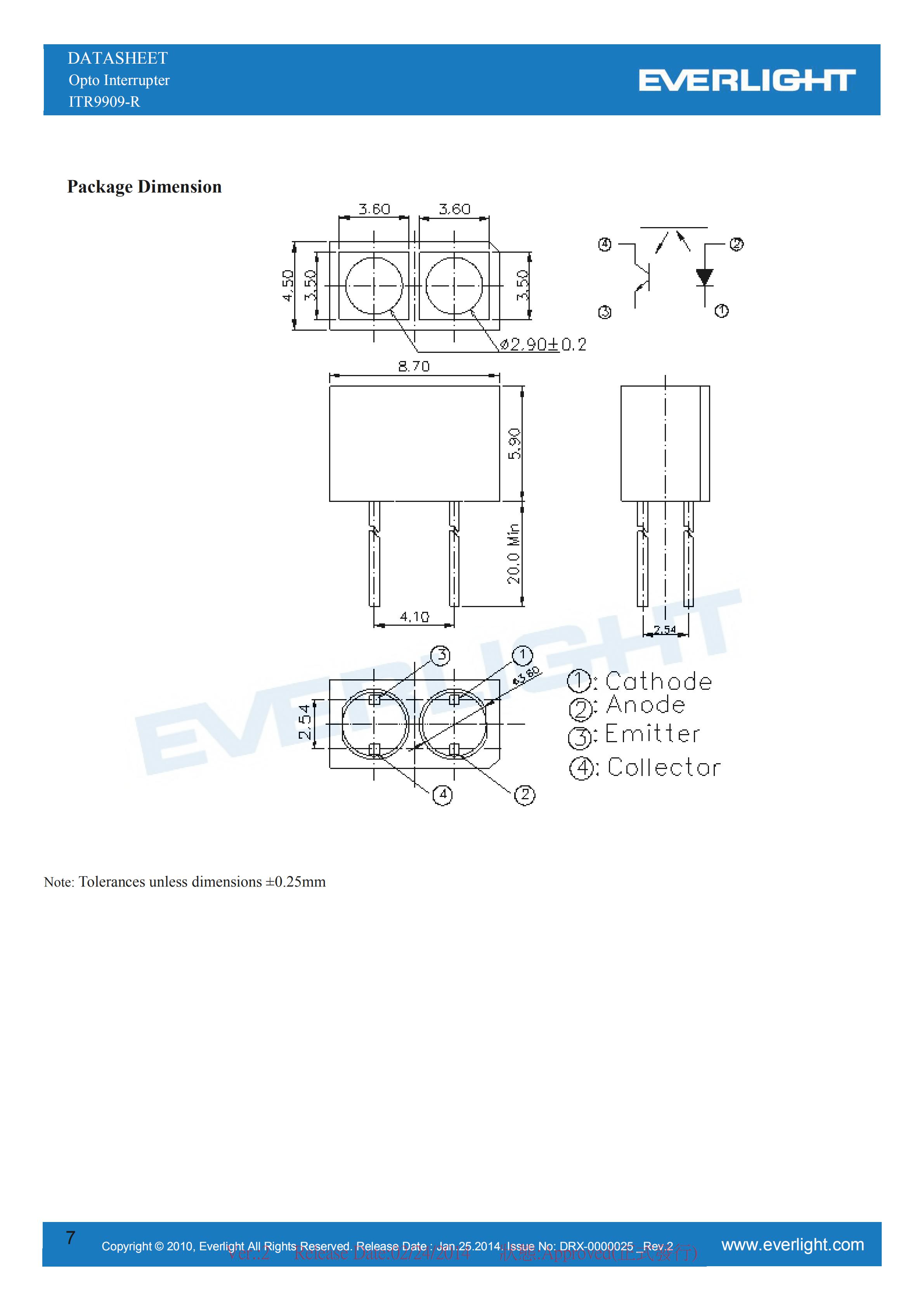 EVERLIGHT Optical Switch ITR9909-R Opto Interrupter Datasheet