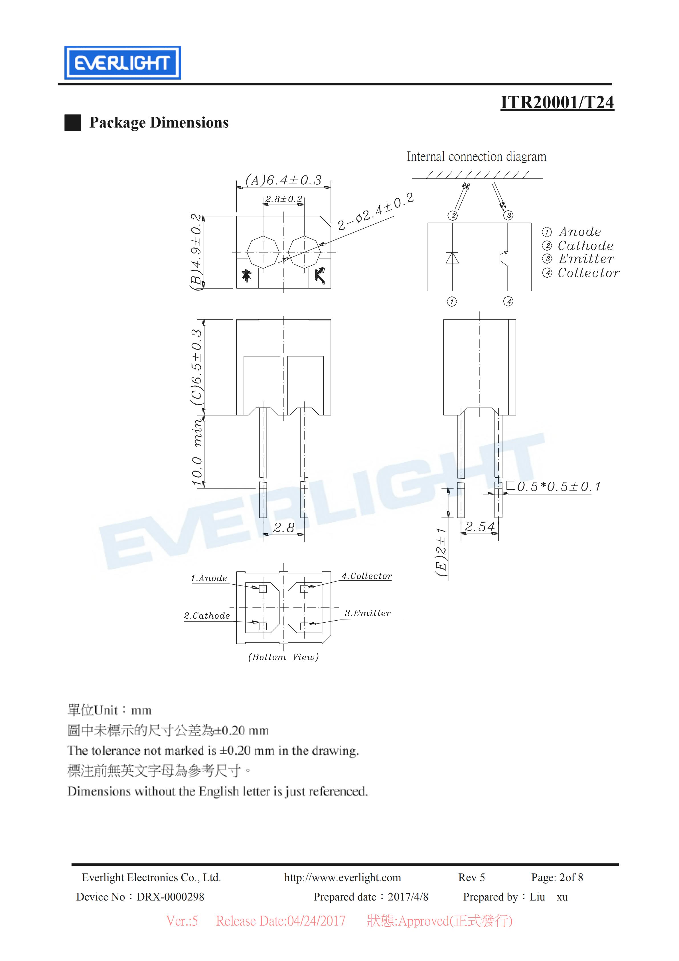 EVERLIGHT Optical Switch ITR20001-T24 Opto Interrupter Datasheet