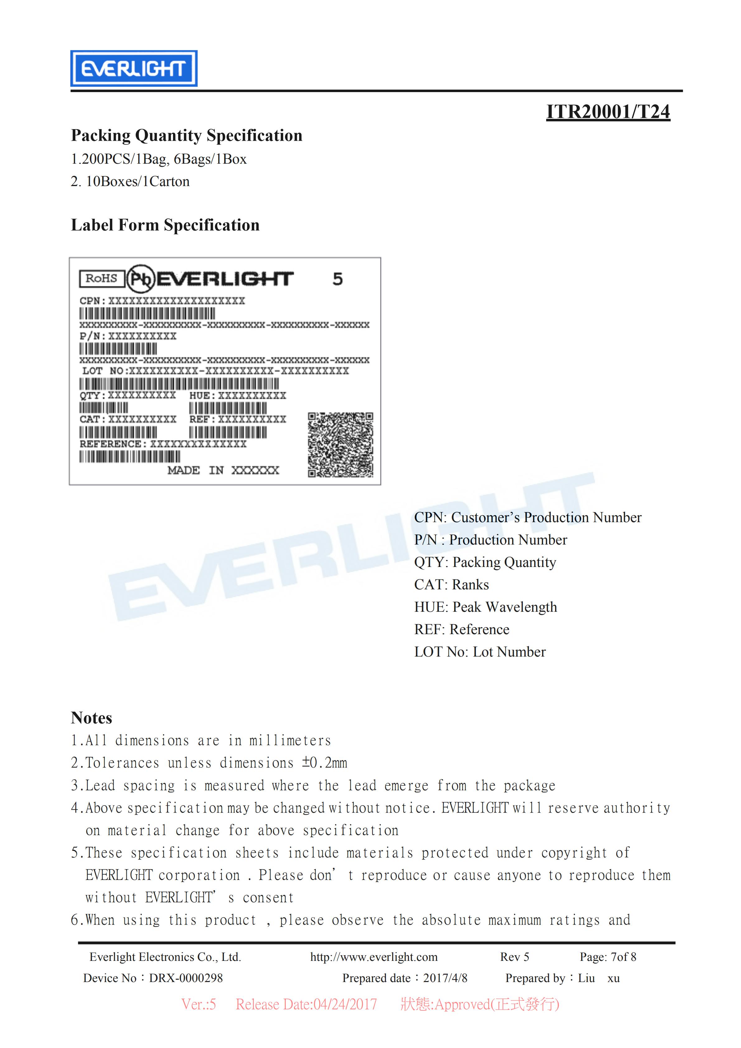 EVERLIGHT Optical Switch ITR20001-T24 Opto Interrupter Datasheet