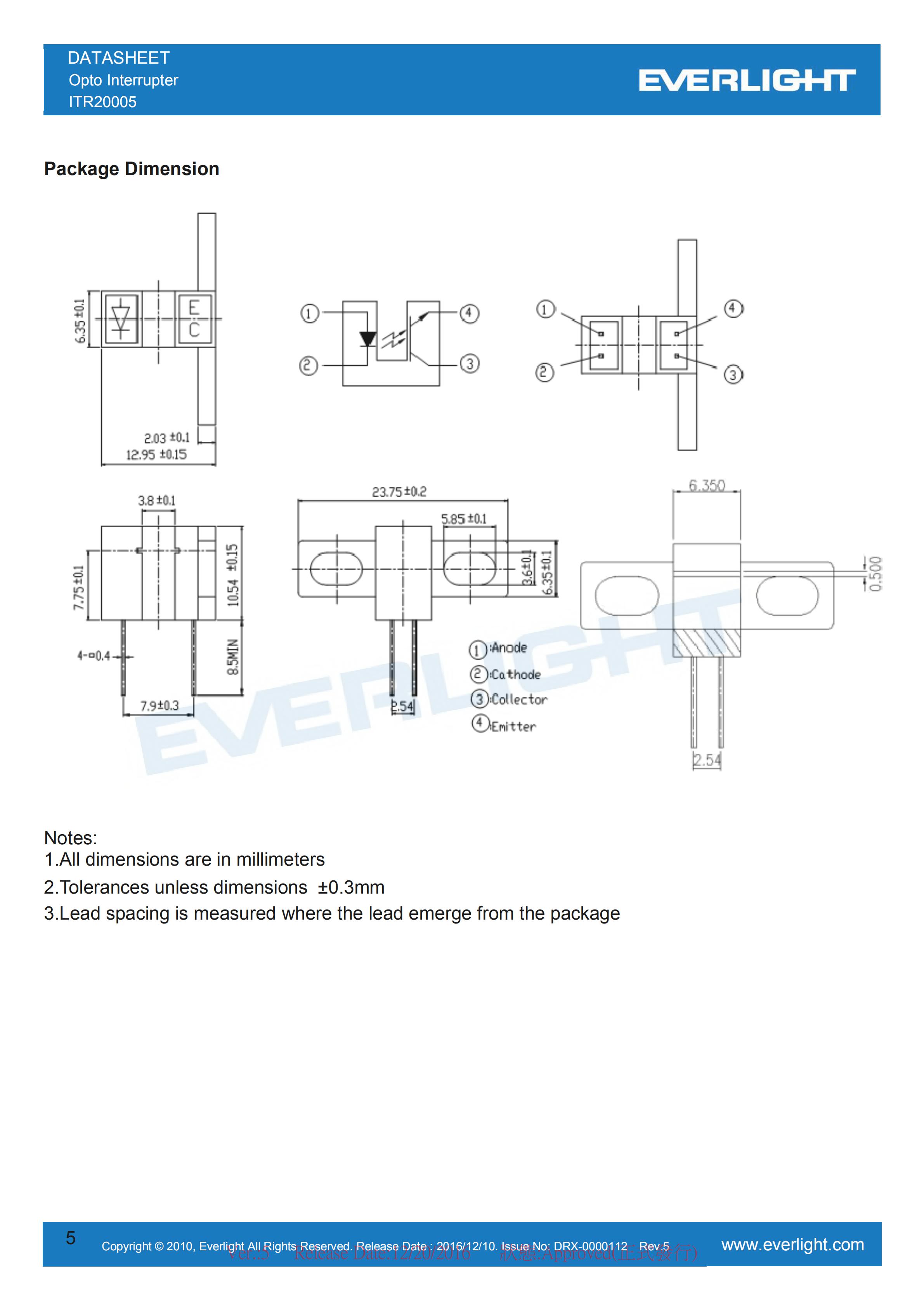 EVERLIGHT Optical Switch ITR20005 Opto Interrupter Datasheet