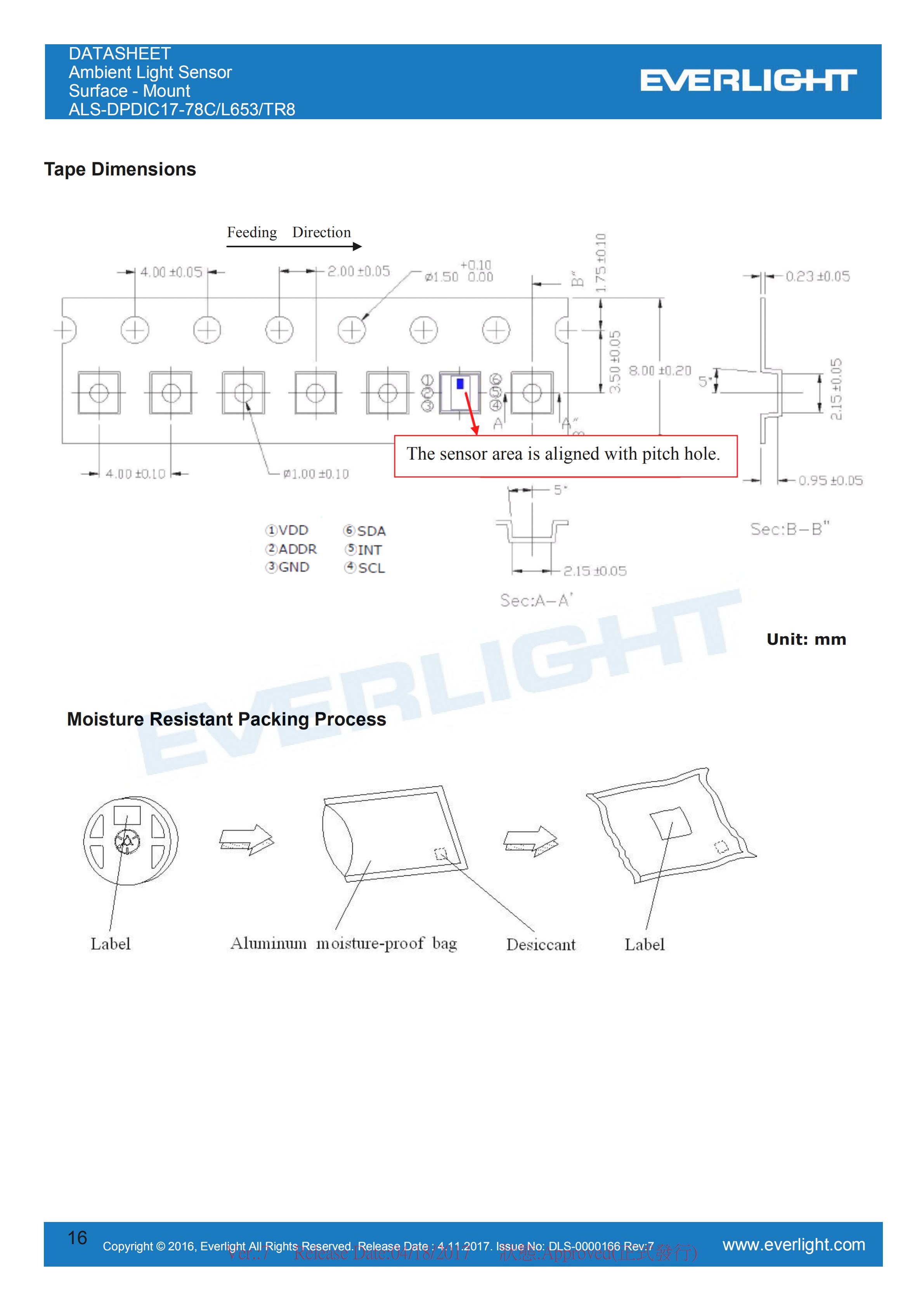 Everlight 0808 Ambient Light Sensor ALS-DPDIC17-78C/L653/TR8 Datasheet