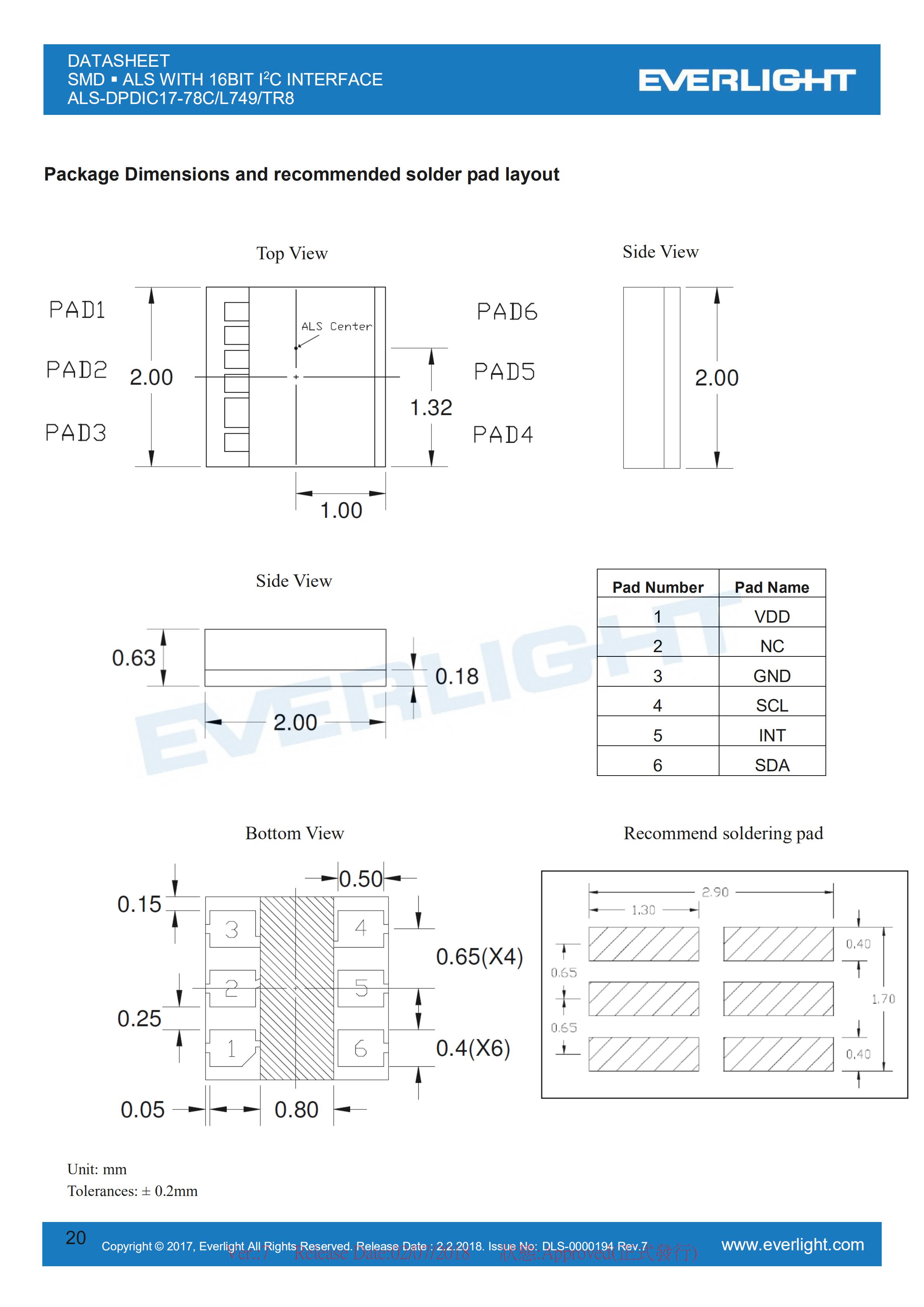 Everlight 0808 Ambient Light Sensor ALS-DPDIC17-78C/L749/TR8 Datasheet