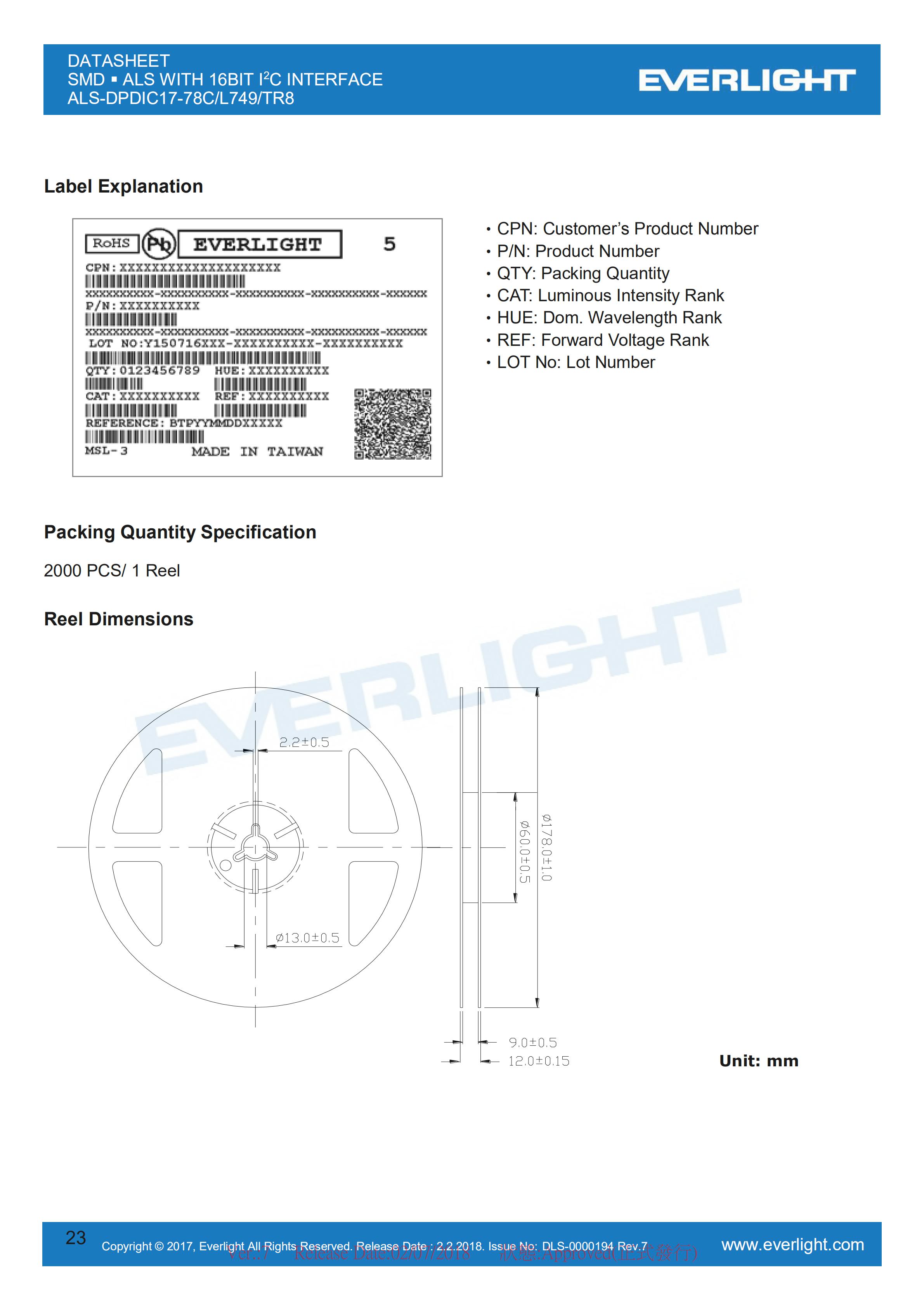 Everlight 0808 Ambient Light Sensor ALS-DPDIC17-78C/L749/TR8 Datasheet