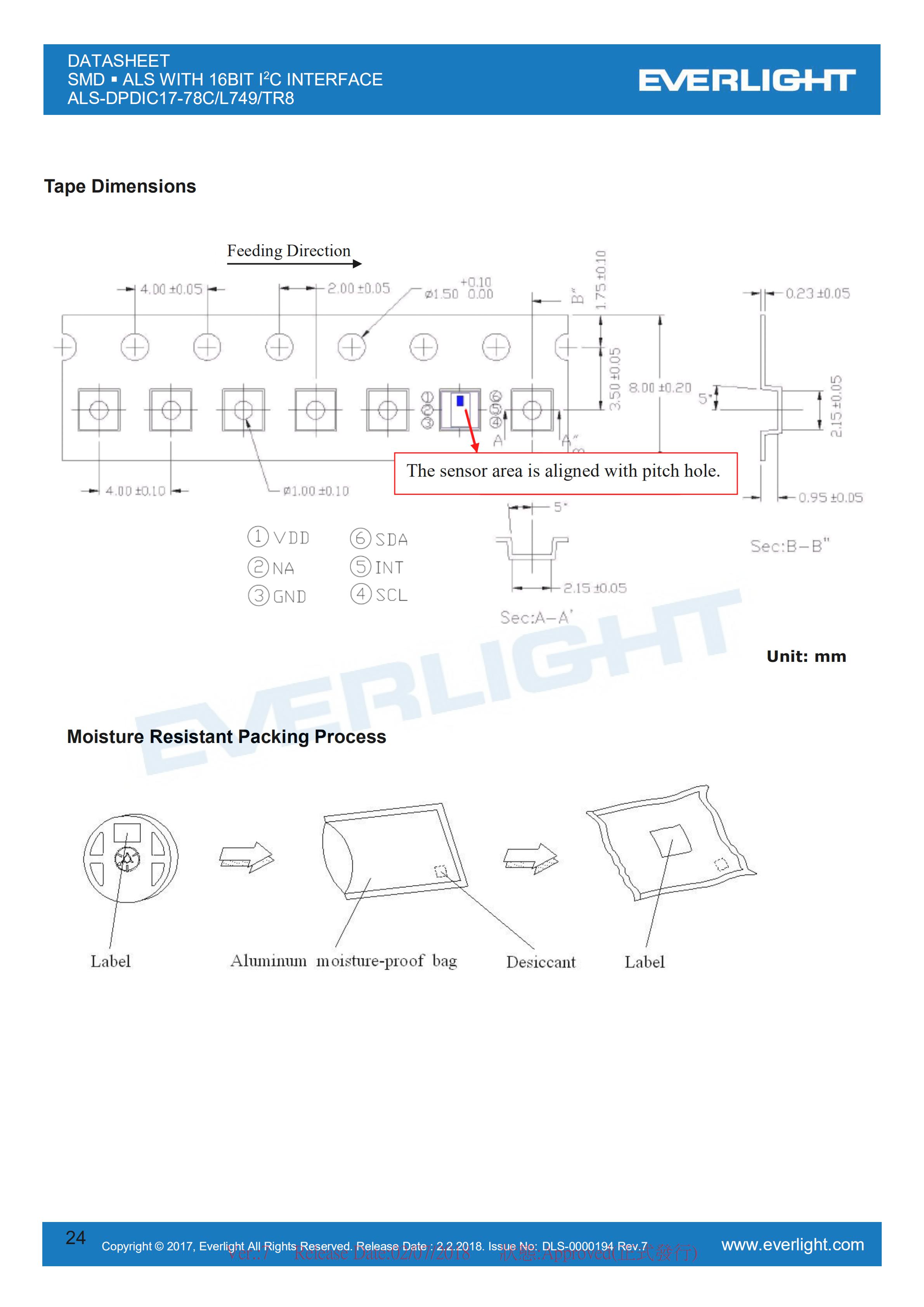 Everlight 0808 Ambient Light Sensor ALS-DPDIC17-78C/L749/TR8 Datasheet