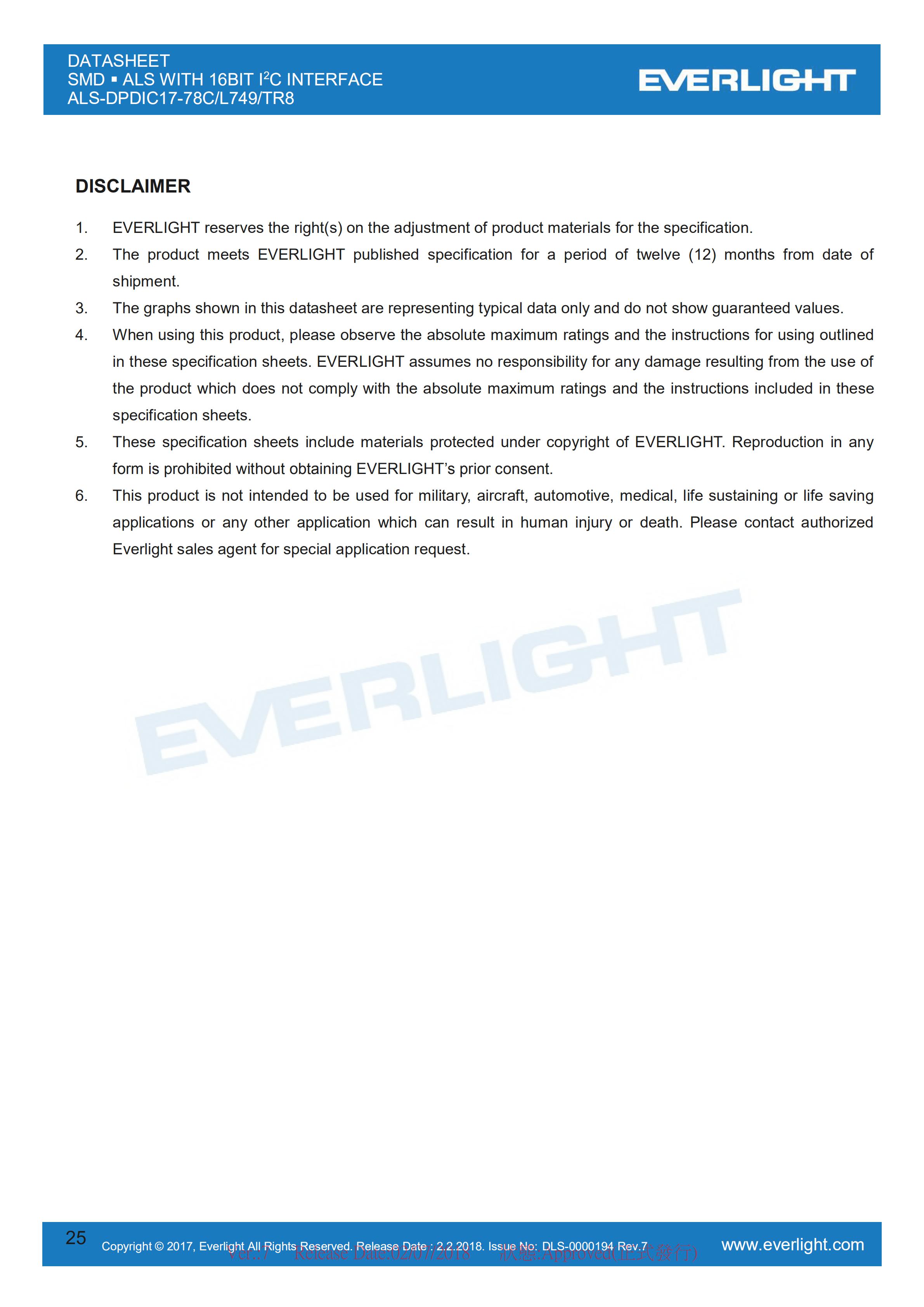 Everlight 0808 Ambient Light Sensor ALS-DPDIC17-78C/L749/TR8 Datasheet