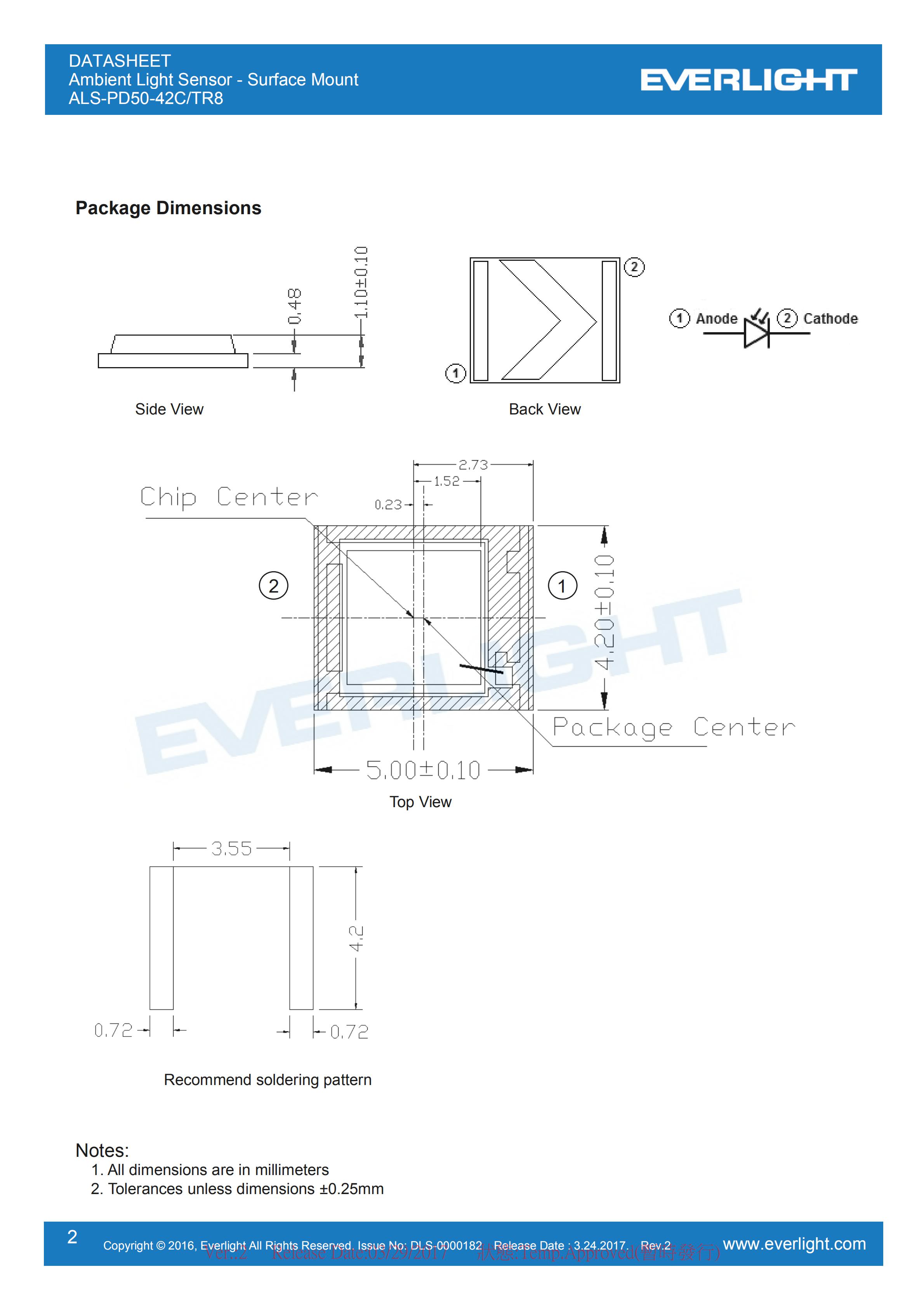 Everlight Ambient Light Sensor ALS-PD50-42C/TR8 Datasheet