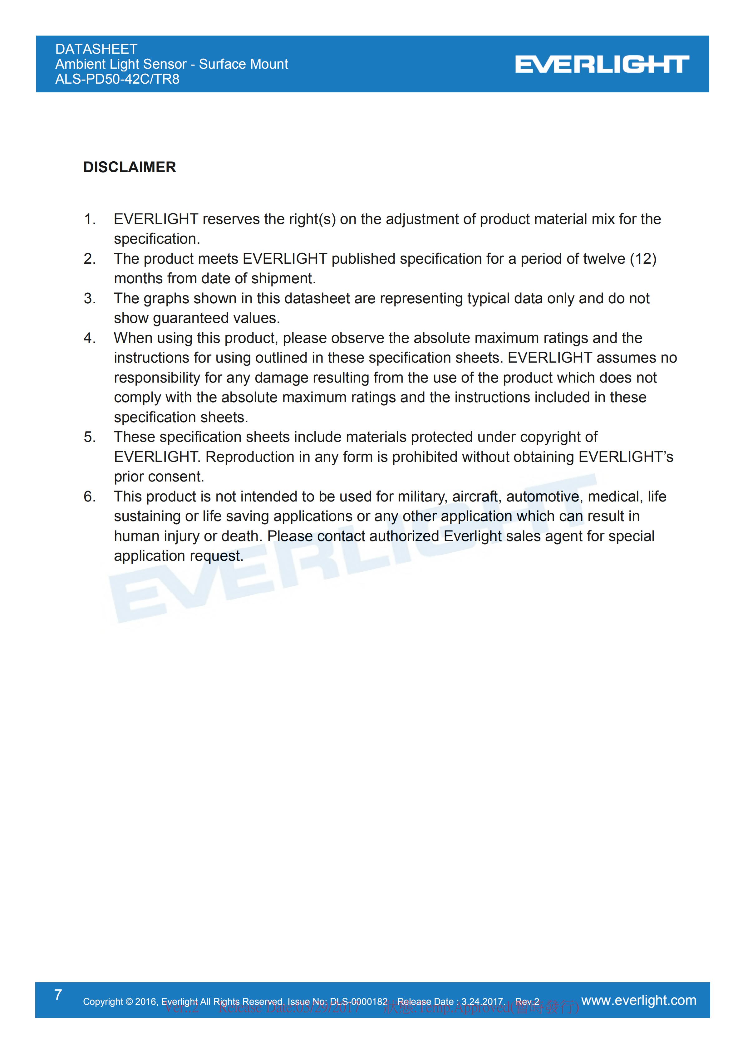 Everlight Ambient Light Sensor ALS-PD50-42C/TR8 Datasheet