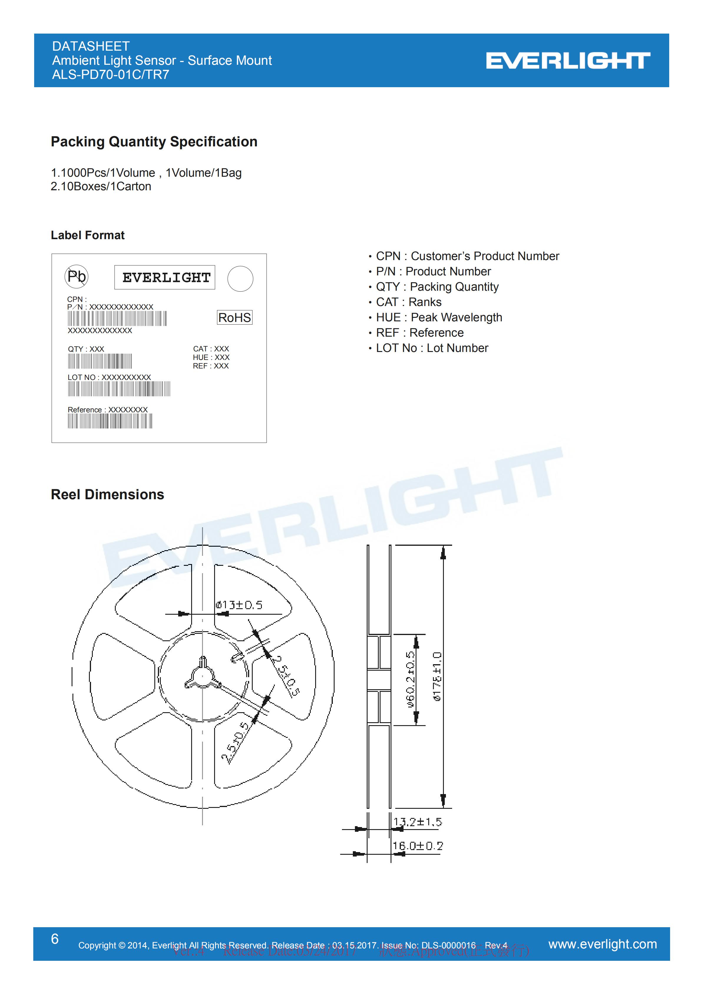 Everlight Ambient Light Sensor ALS-PD70-01C/TR7 Datasheet