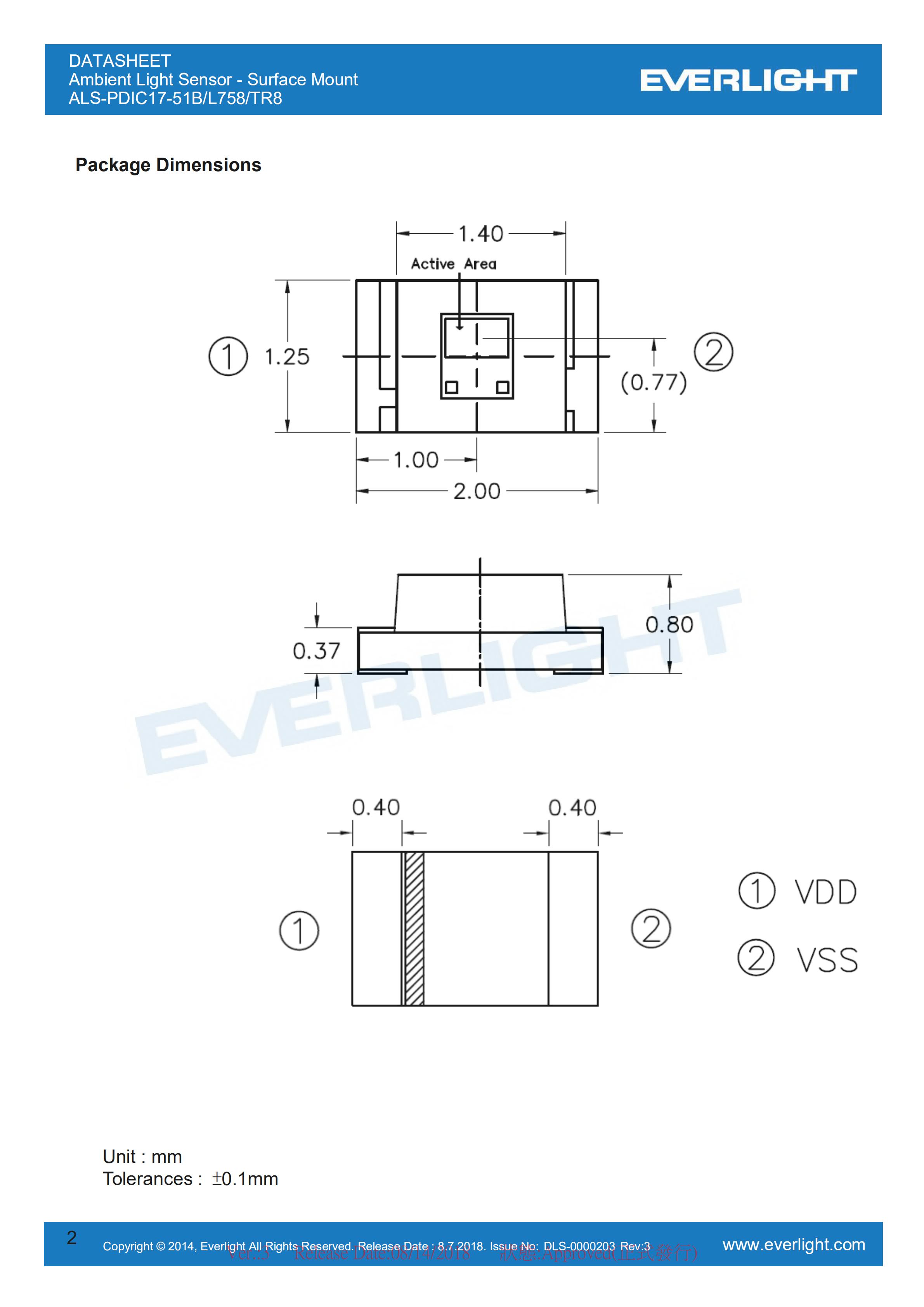 Everlight Ambient Light Sensor ALS-PDIC17-51B/L758/TR8 Datasheet