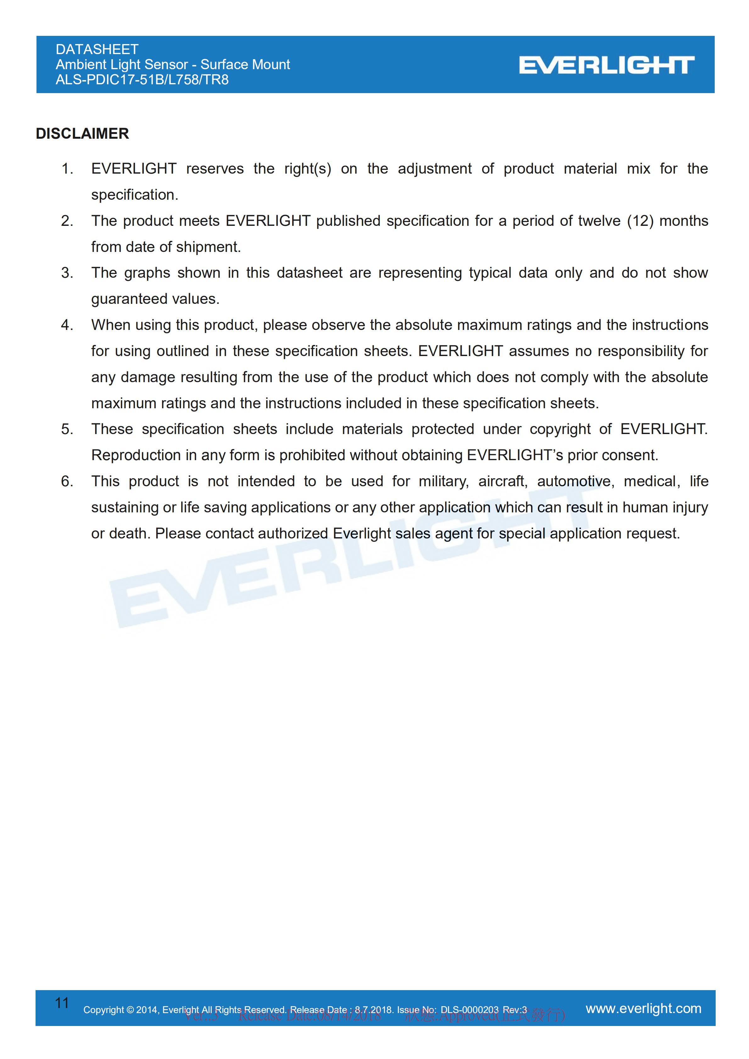 Everlight Ambient Light Sensor ALS-PDIC17-51B/L758/TR8 Datasheet