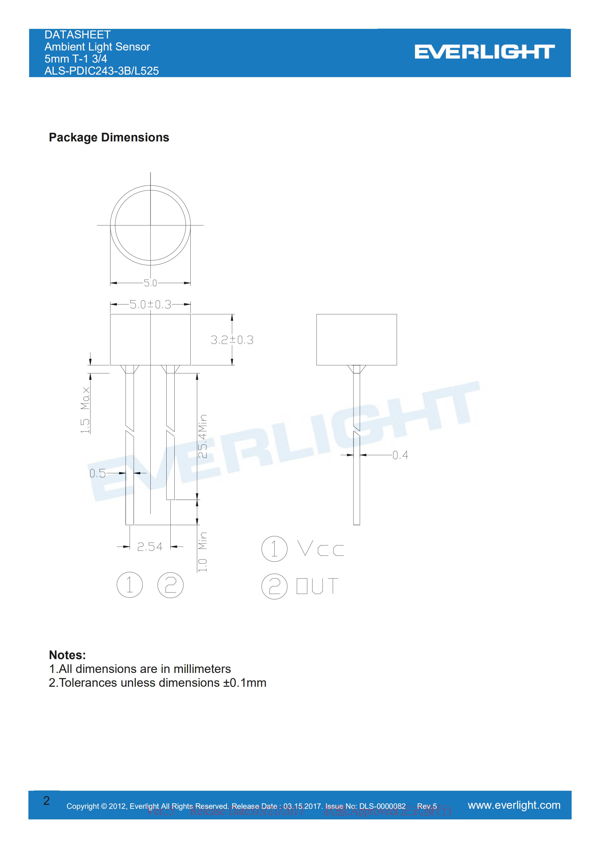 Everlight Ambient Light Sensor ALS-PDIC243-3B/L525 Datasheet