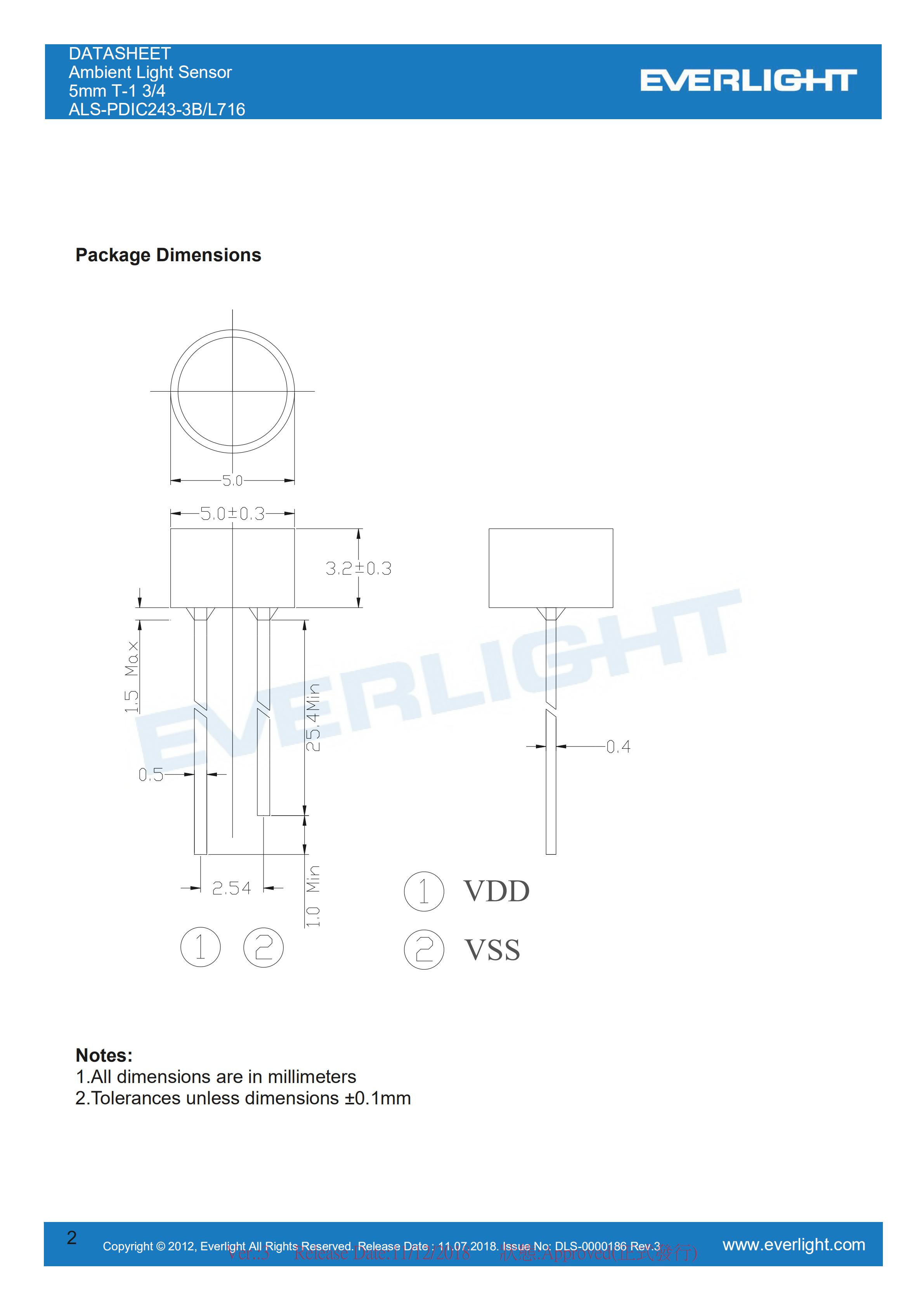 Everlight Ambient Light Sensor ALS-PDIC243-3B/L716 Datasheet