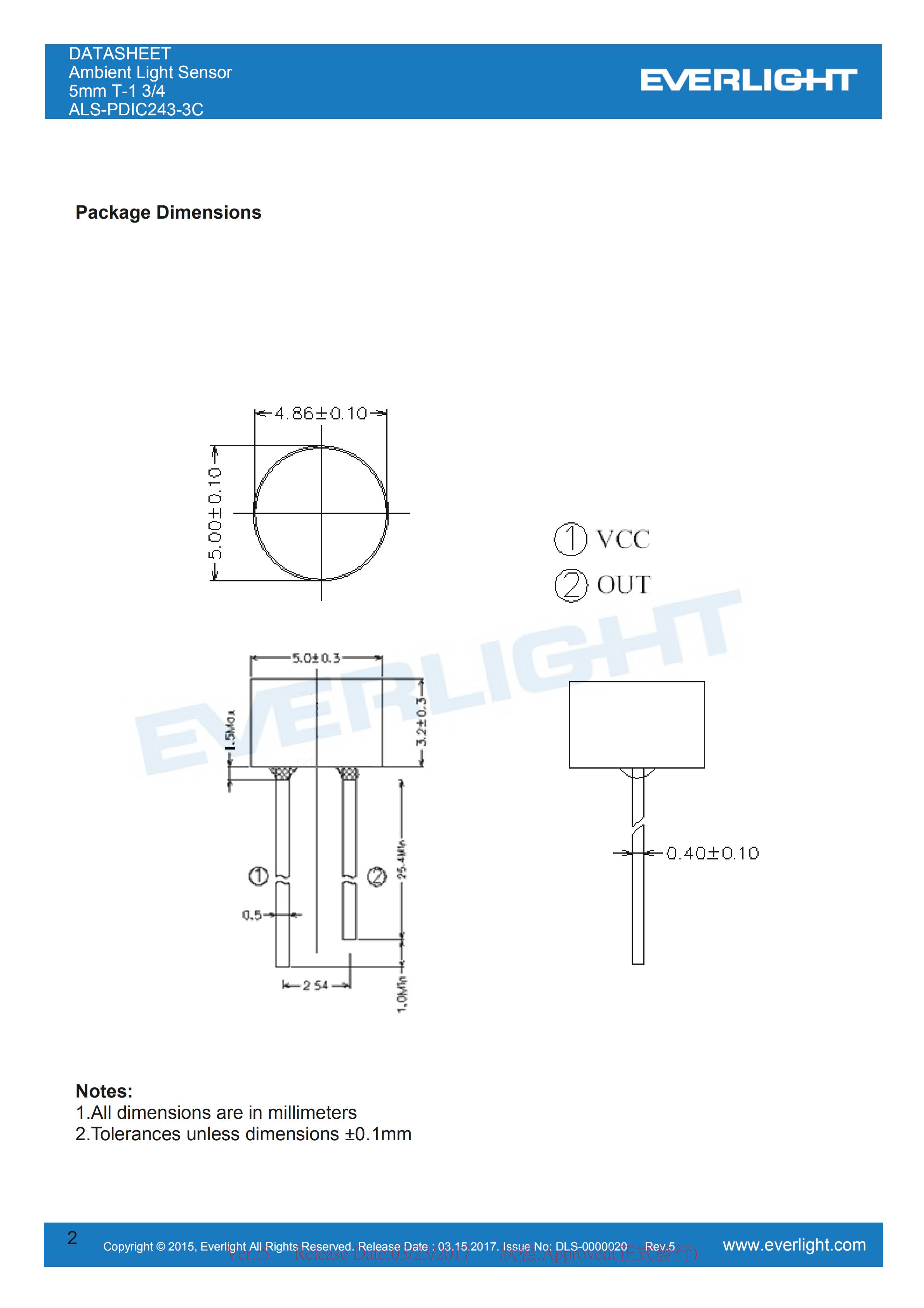 Everlight Ambient Light Sensor ALS-PDIC243-3C Datasheet