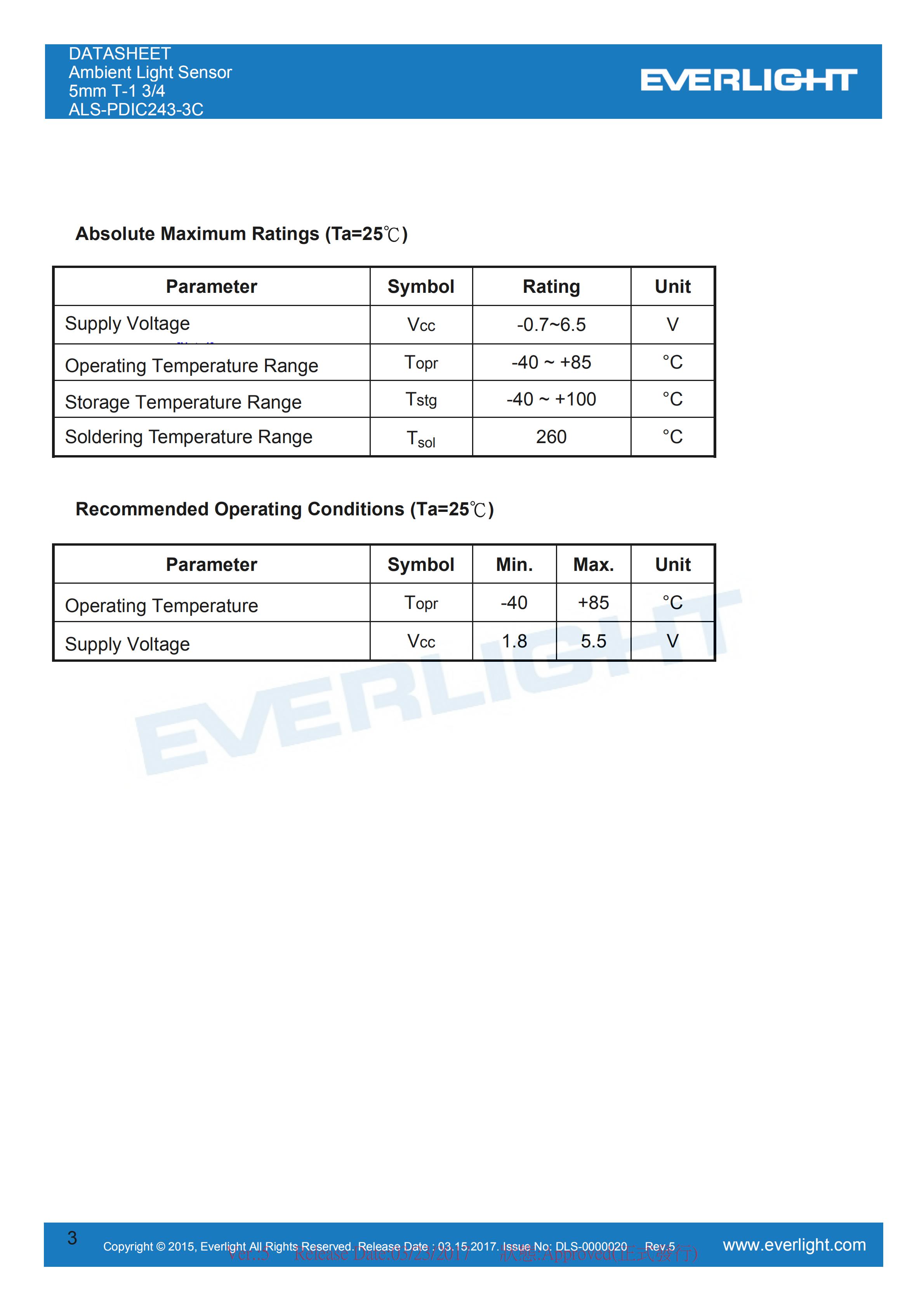 Everlight Ambient Light Sensor ALS-PDIC243-3C Datasheet