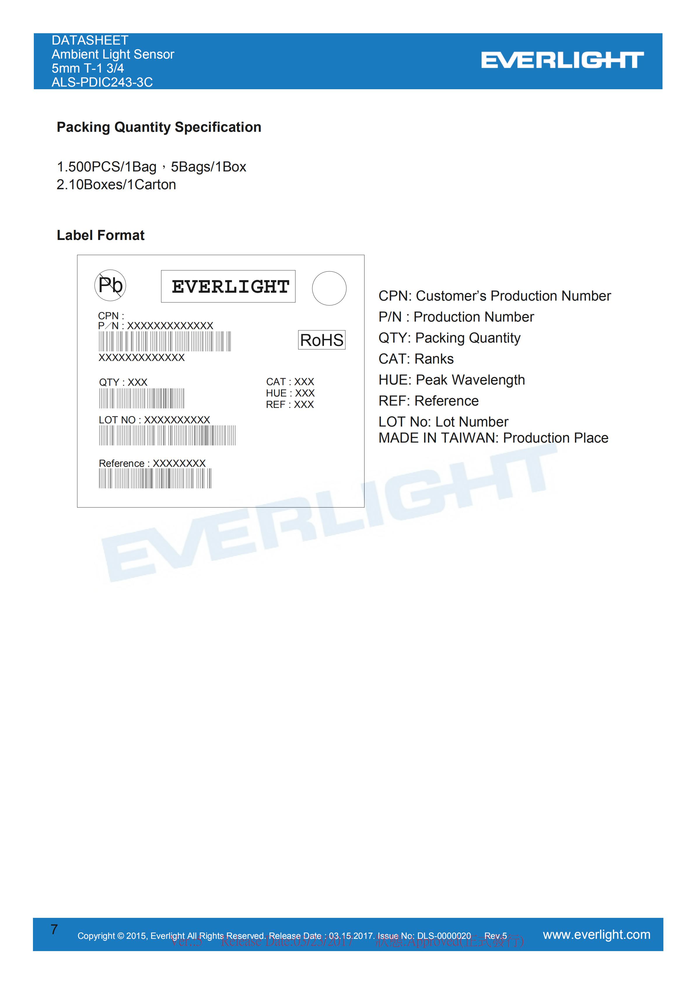 Everlight Ambient Light Sensor ALS-PDIC243-3C Datasheet