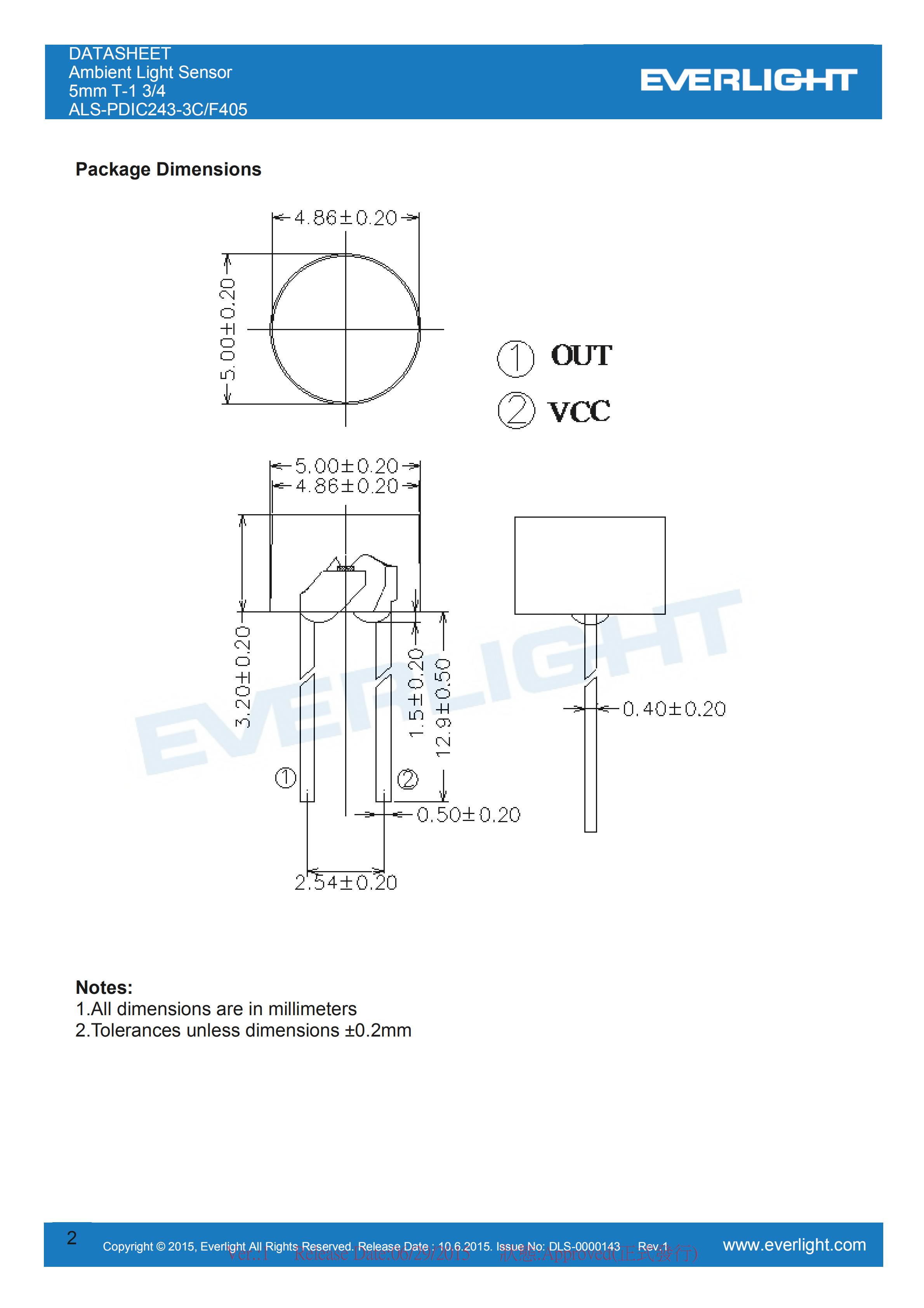 Everlight Ambient Light Sensor ALS-PDIC243-3C/F405 Datasheet