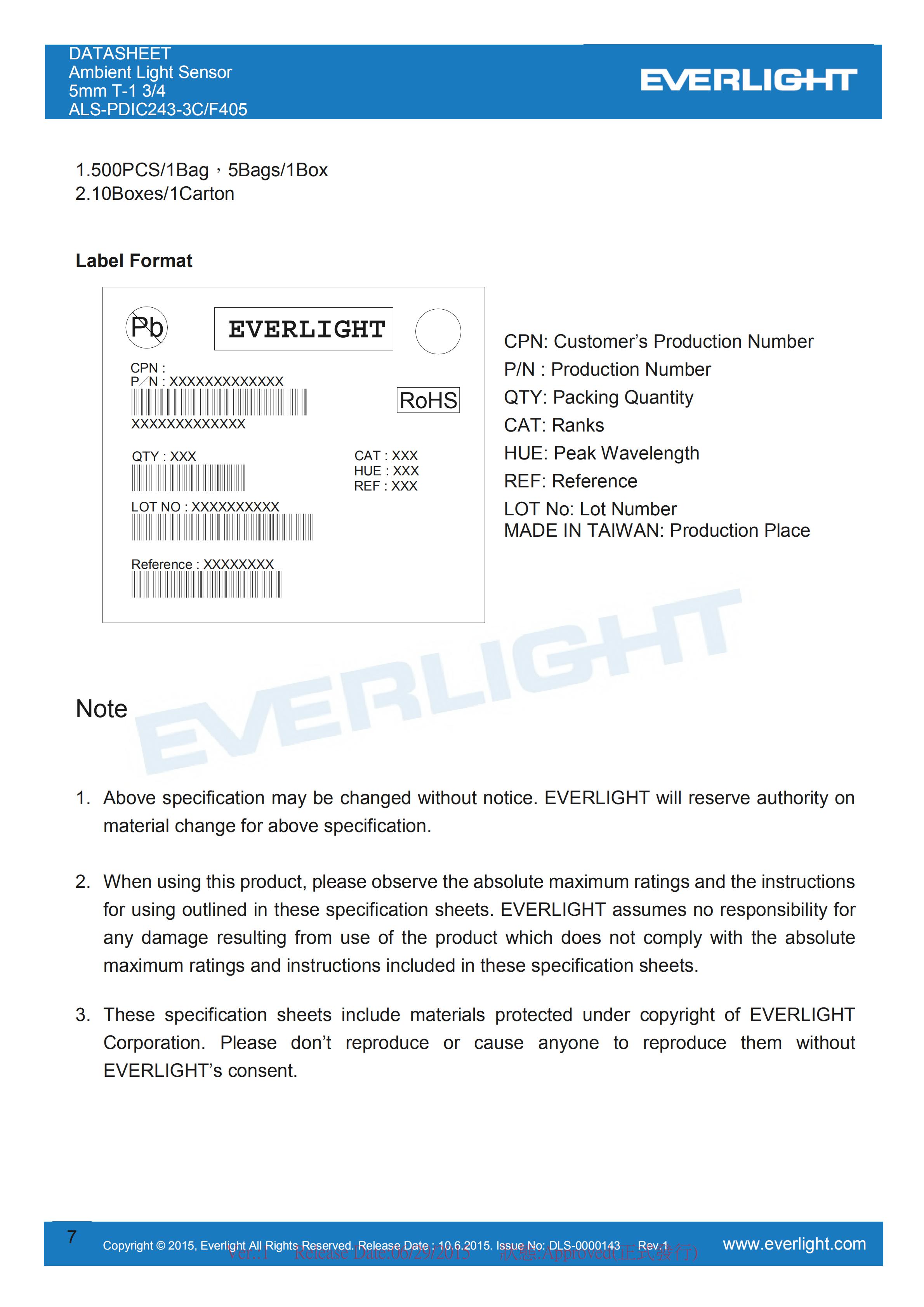 Everlight Ambient Light Sensor ALS-PDIC243-3C/F405 Datasheet