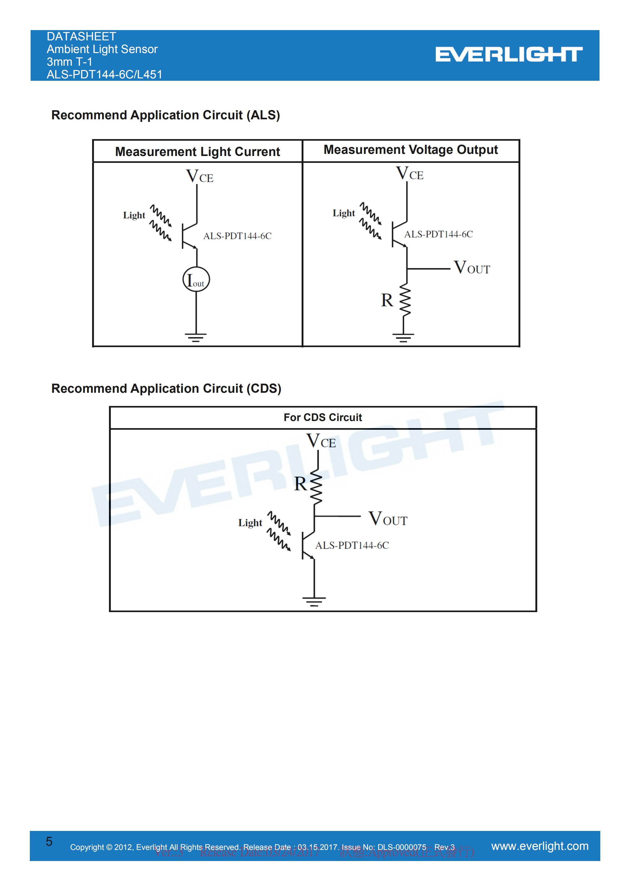 Everlight Ambient Light Sensor ALS-PDT144-6C/L451 Datasheet