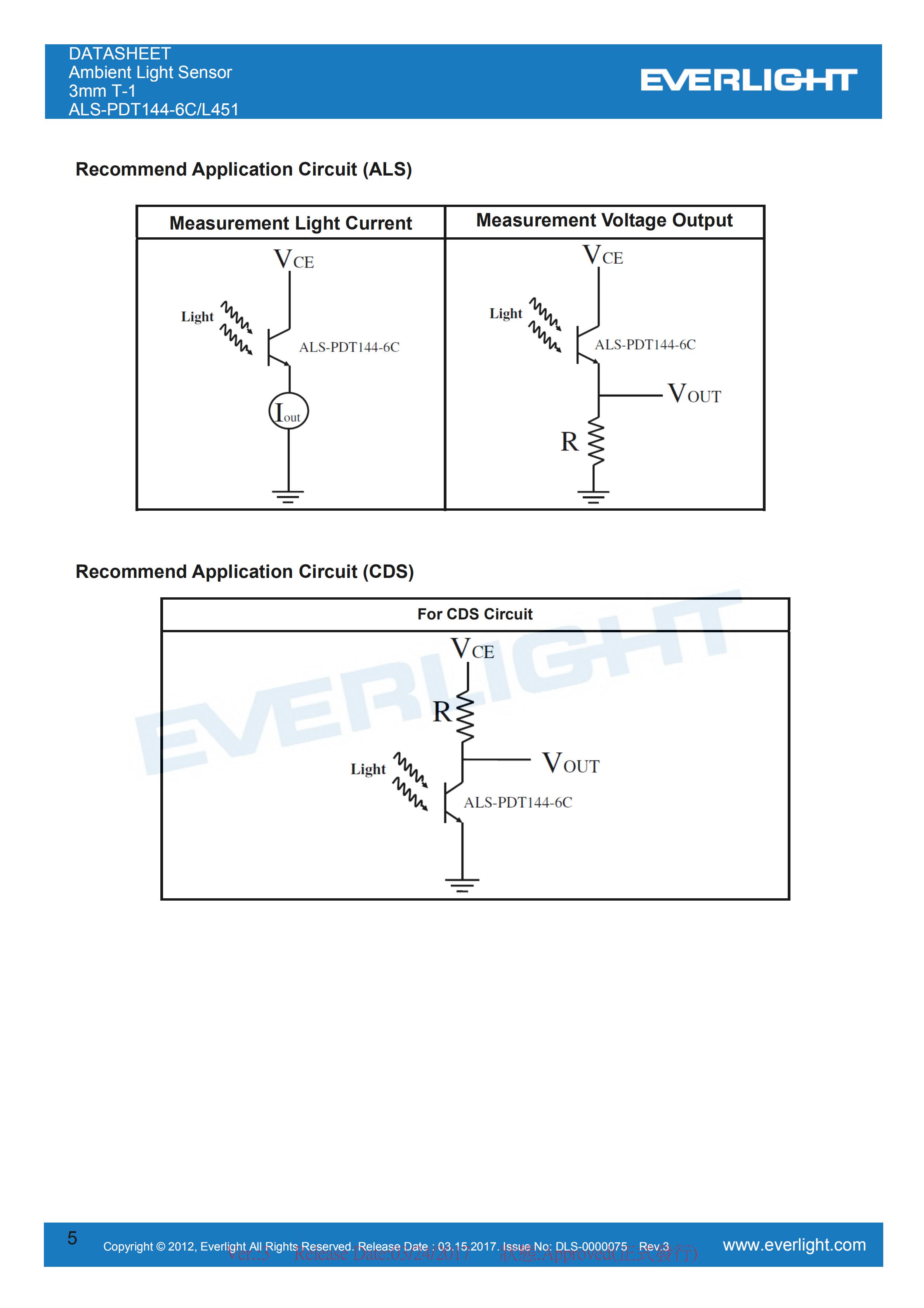 Everlight Ambient Light Sensor ALS-PDT144-6C/L451 Datasheet